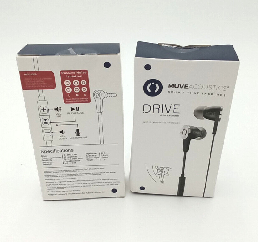 MuveAcoustics Drive Headphones Wired Earbuds with Microphone – Lot of 2