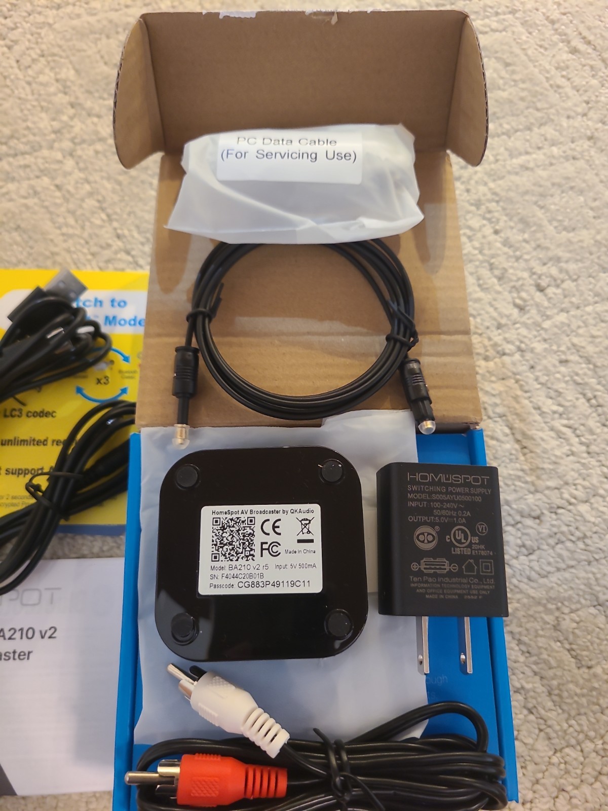 HomeSpot BA210 V2 Auracast TV Bluetooth Wireless Transmitter OPEN BOX
