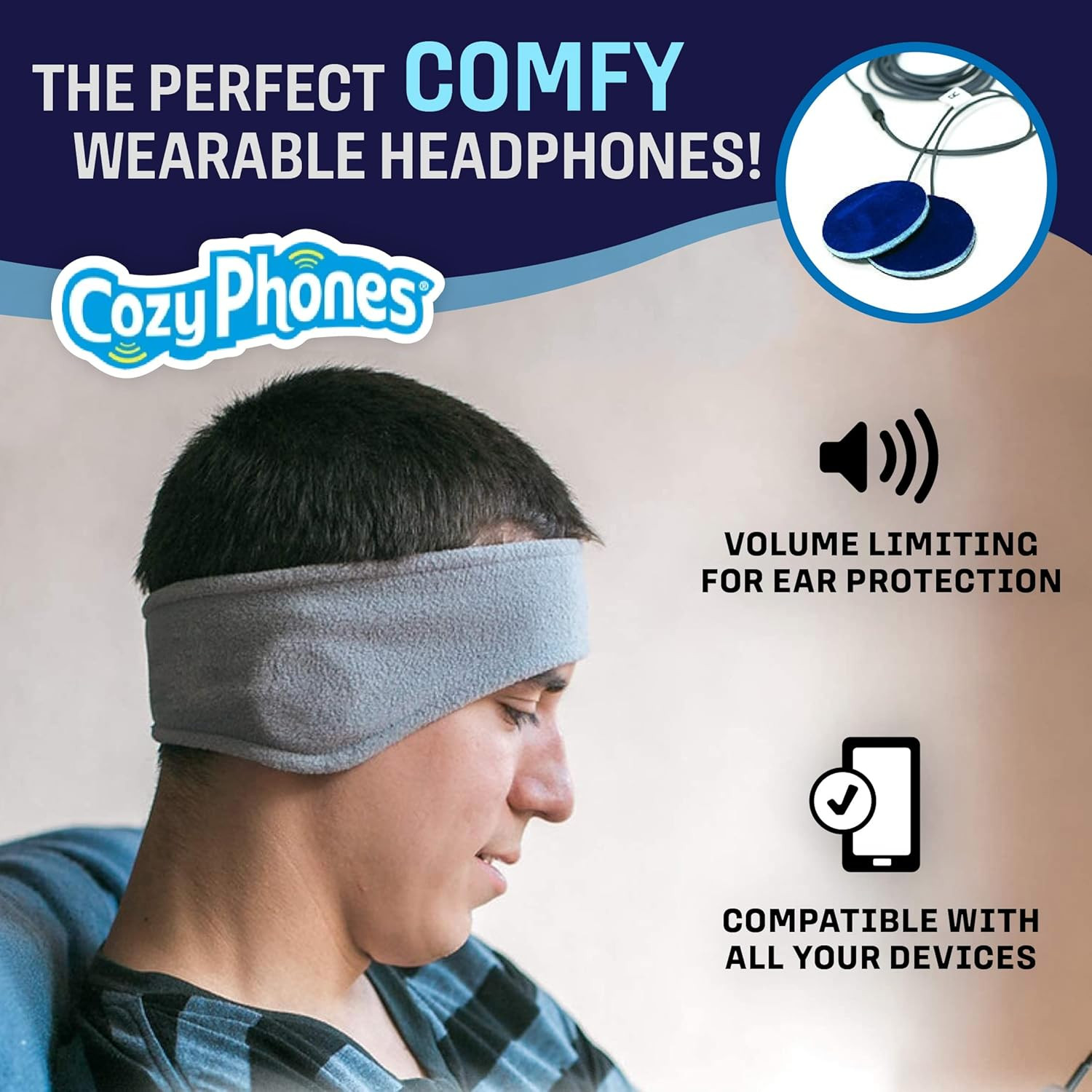 Sleep Headphones Headband Ultra Thin Wired for Side Sleepers Gray