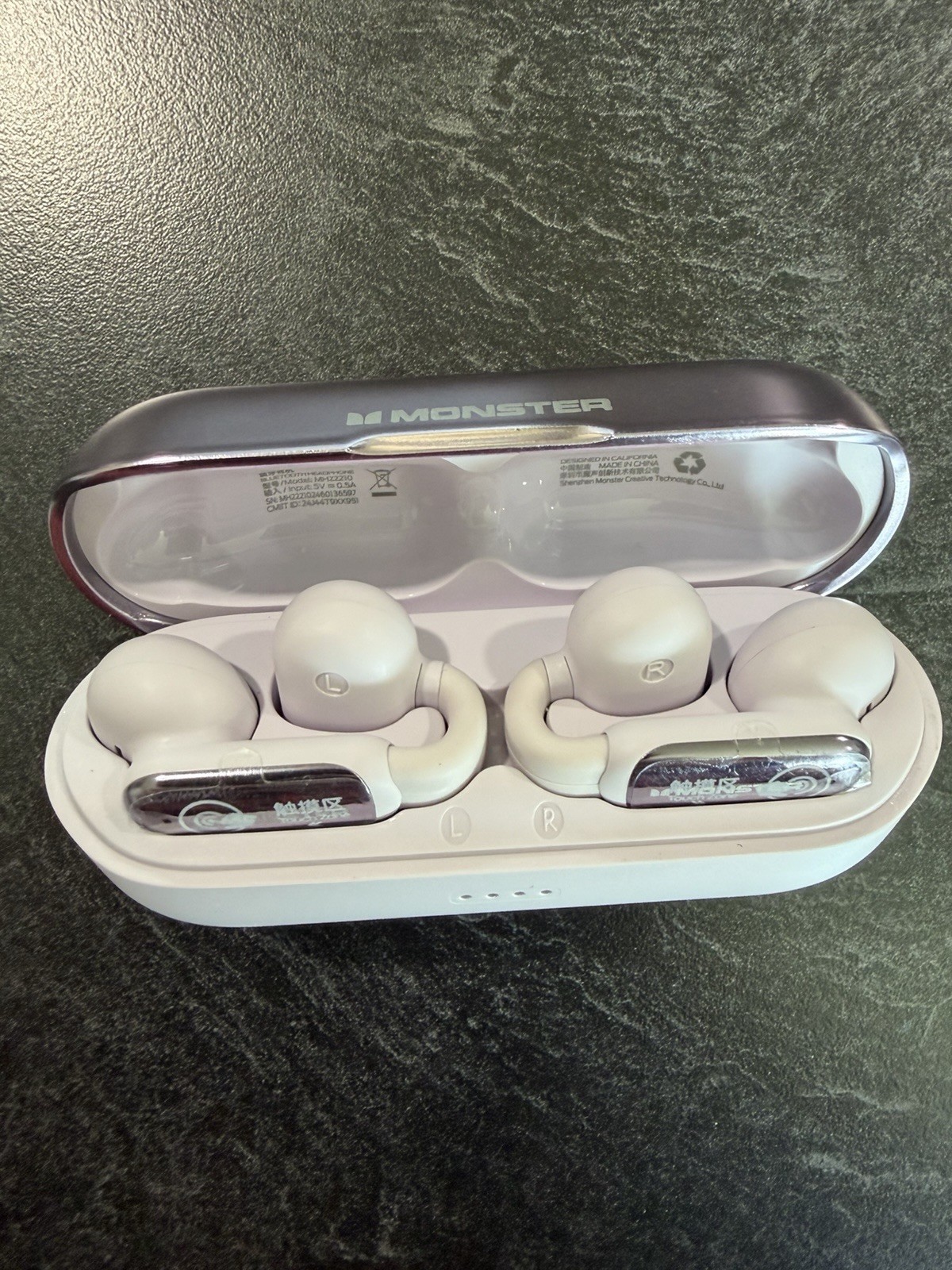 Monster Open Ear Clip-On Ear Buds. AC601 Model Brand New Open Box In Purple