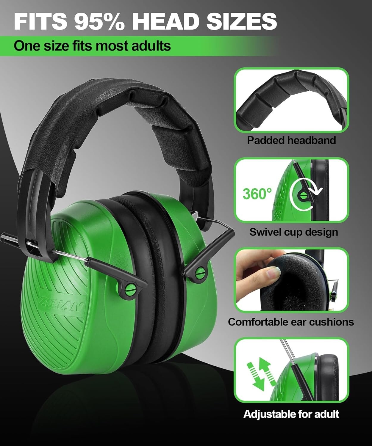 Noise Cancelling Earmuffs for Adults – NRR 28dB for Total Hearing Safety