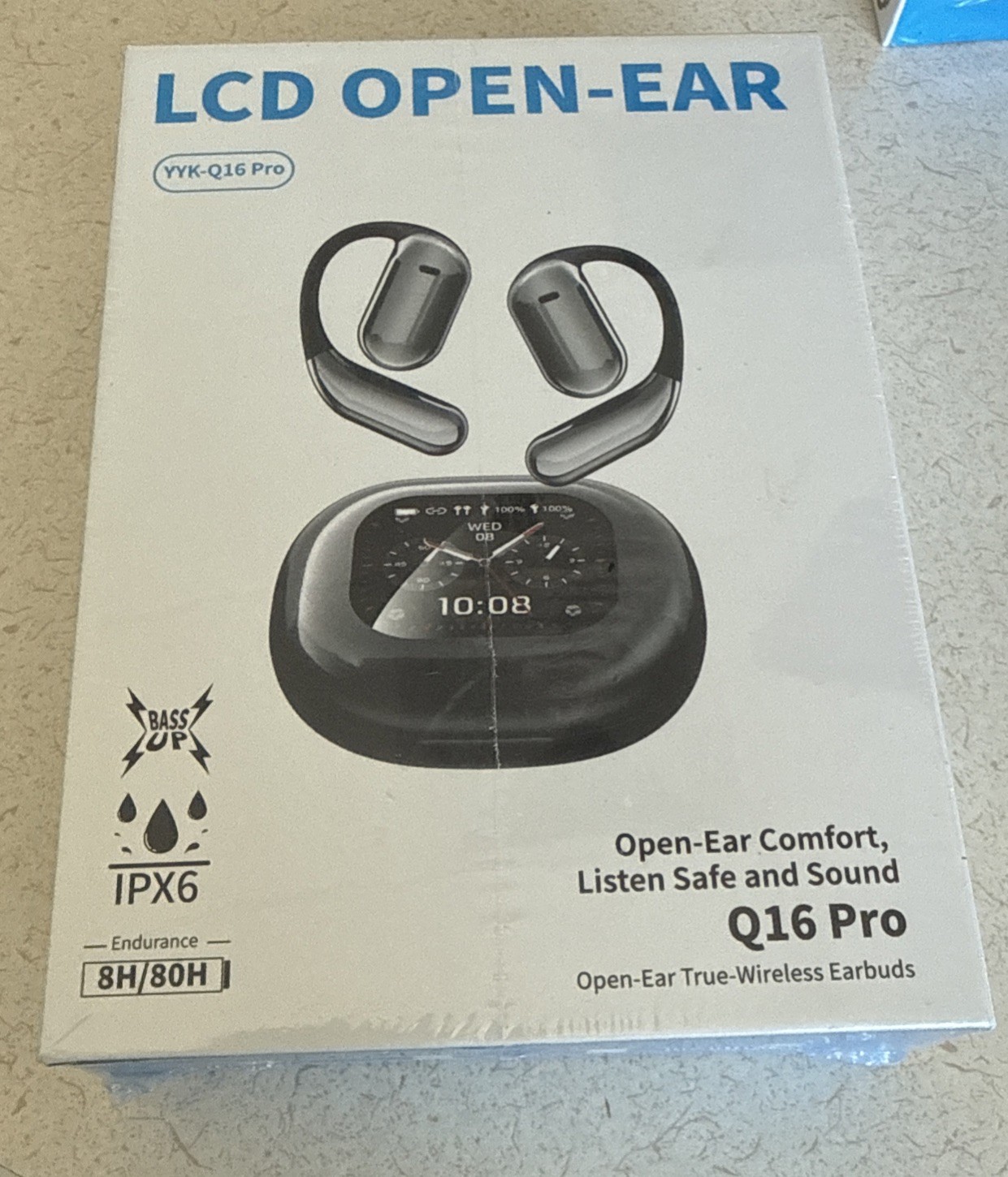 LCD Open-Ear Comfort YYK-Q16 Pro True Wireless Earbuds, Black