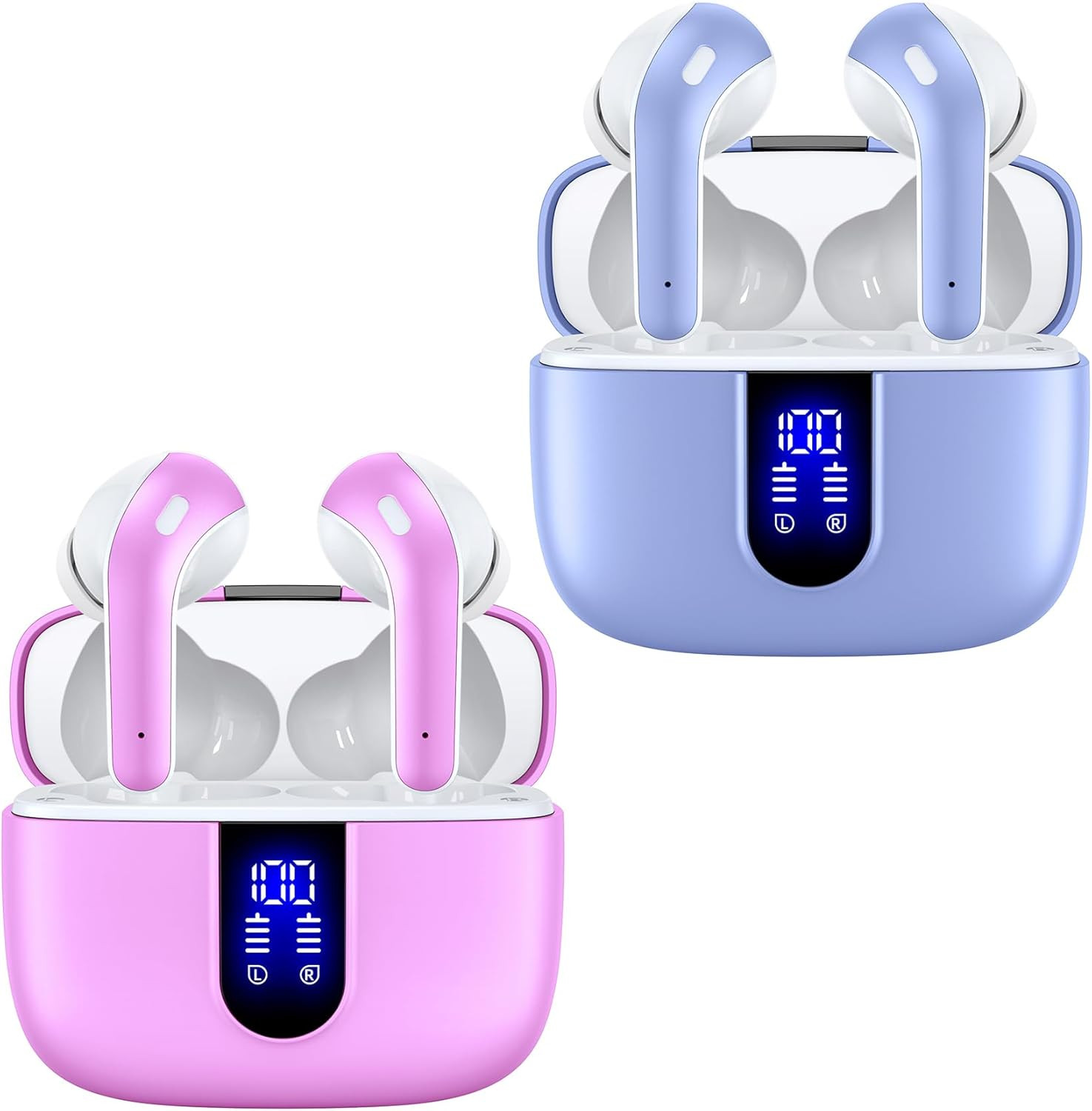 2 Sets X08 Purple and Sunset Pink Bluetooth Headphones True Wireless Earbuds 60H
