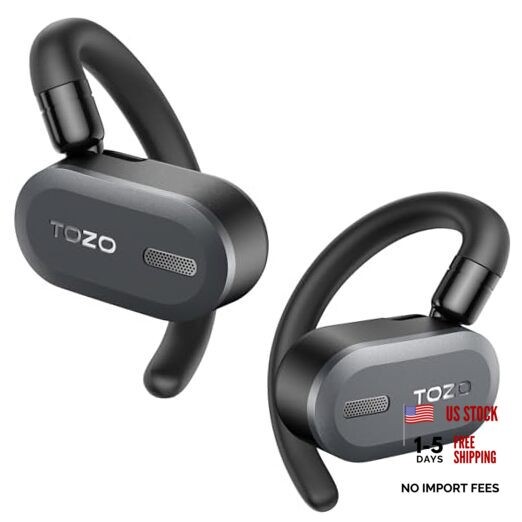 O2 True Open Ear Wireless Earbuds with Multi-Angle Adjustment, Dark Black