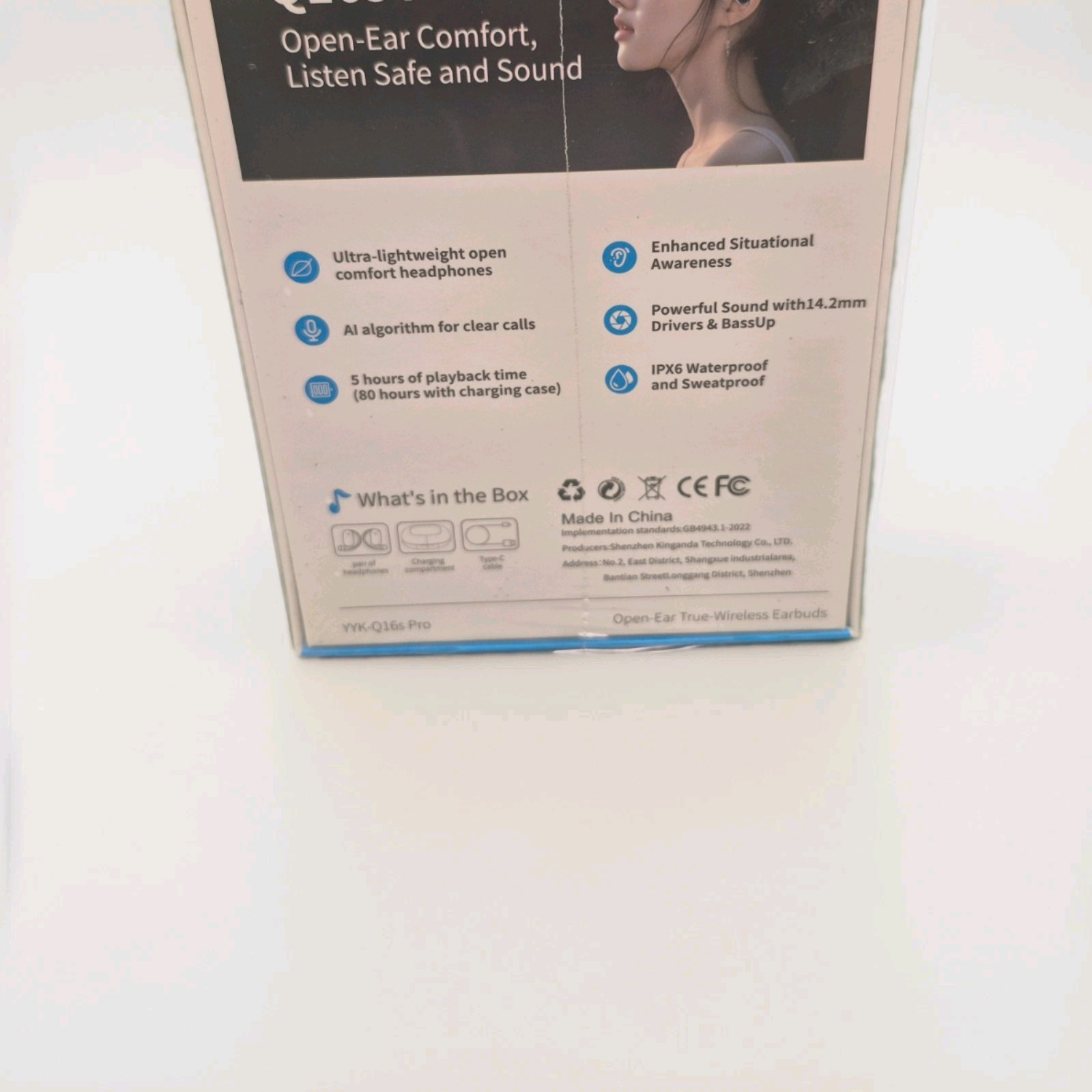 YYK-Q16 Pro AI Open-Ear True-Wireless Earbuds with LCD Screen Case – NEW SEALED