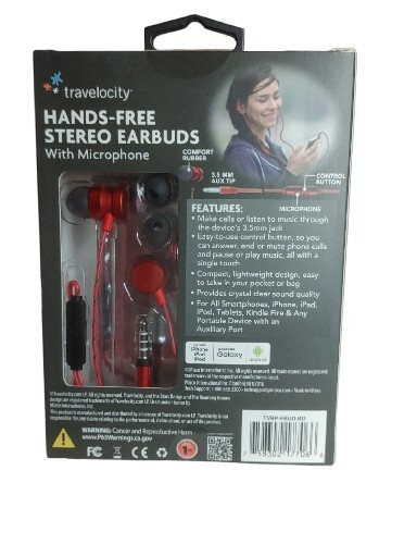 Travelocity Platinum Series Hands-Free Stereo Earbuds with Microphone – RED