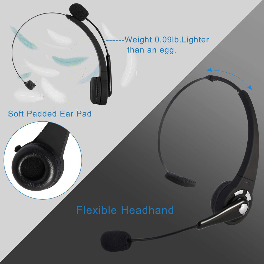 Wireless Bluetooth Headset Noise Cancelling Over the Head Boom w/Mic For Trucker