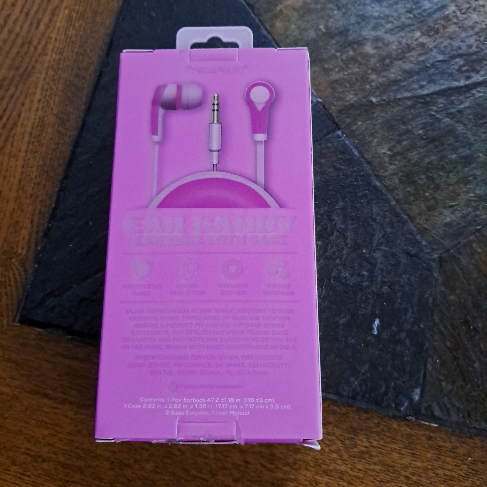 “Ear Candy” Ear Buds Includes Protective Case.Color-Pink.Noise Isolating.3 Size.