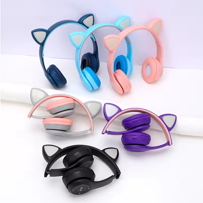 P47 Wireless Cat Ear Headphones Bluetooth 5.3 LED Stereo Headset Kids Girls New