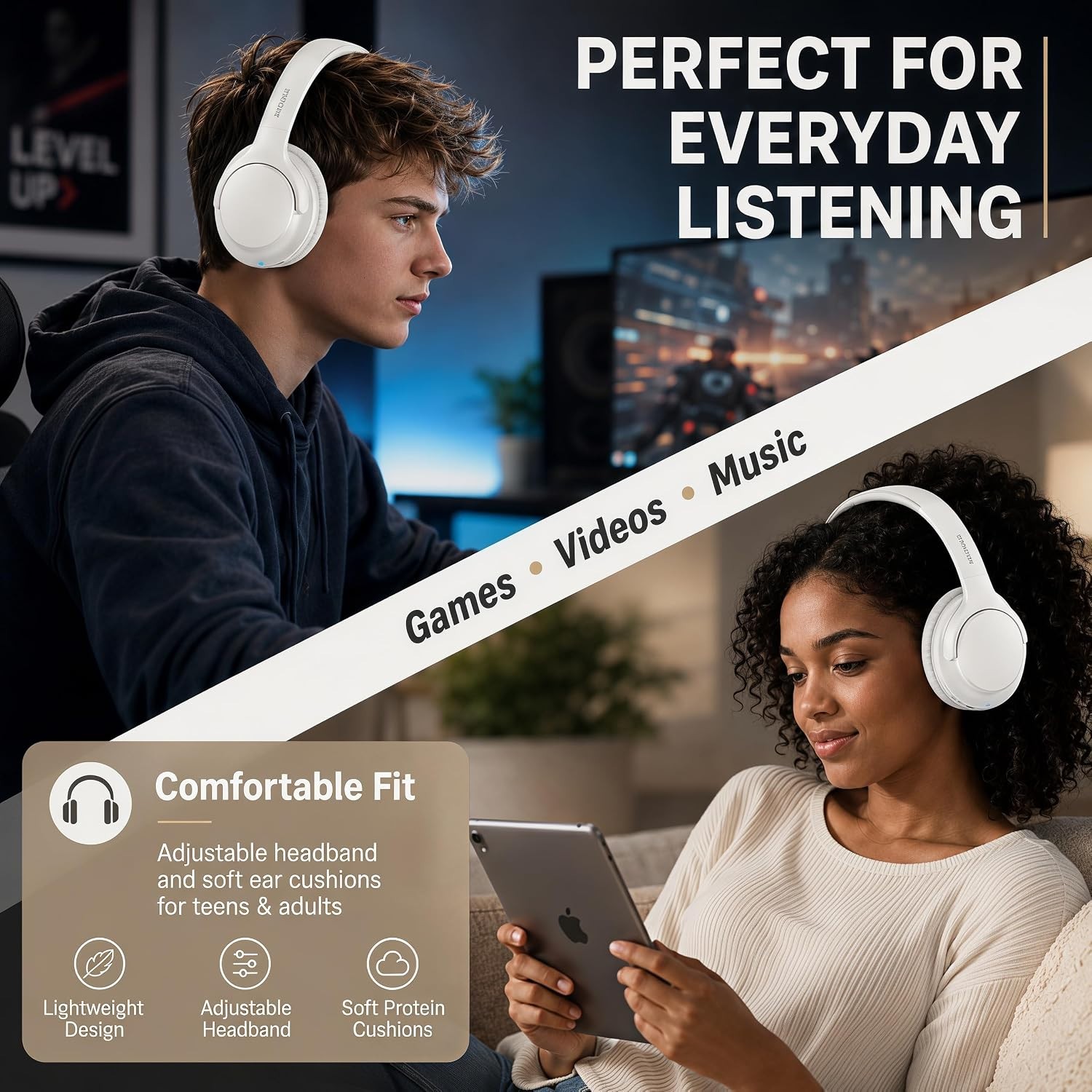 Comfortable Over-Ear Bluetooth Headphones with 68H Playtime & Sound Isolation