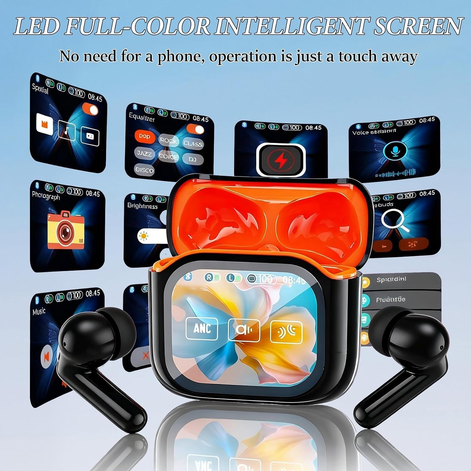 HTC NE20 Bluetooth 6.0 Earphones AI Translator Wireless Earbuds LCD Touch New Sp