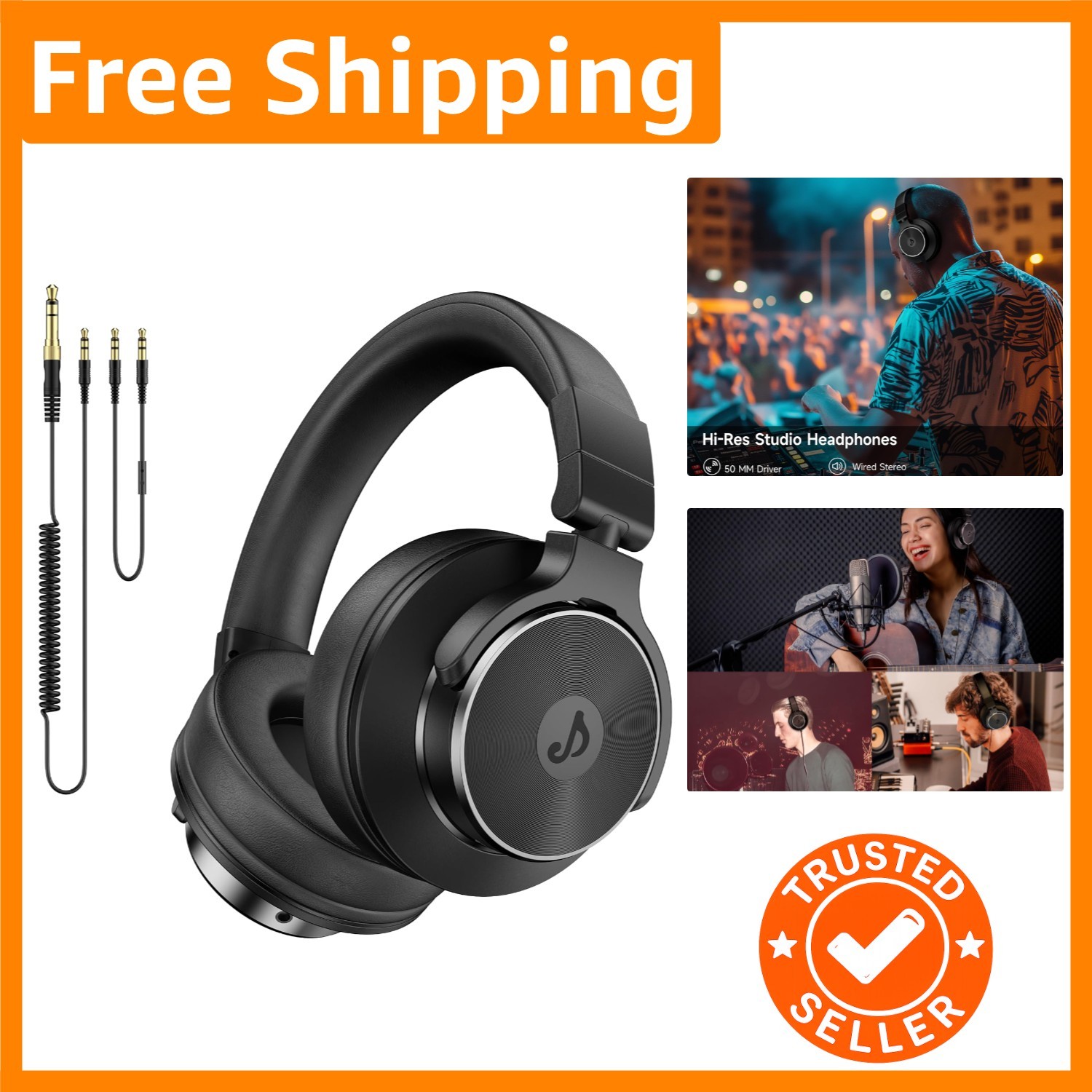 Dynamic Stereo Mixing Headphones with 50mm Neodymium Drivers for DJs & Musicians