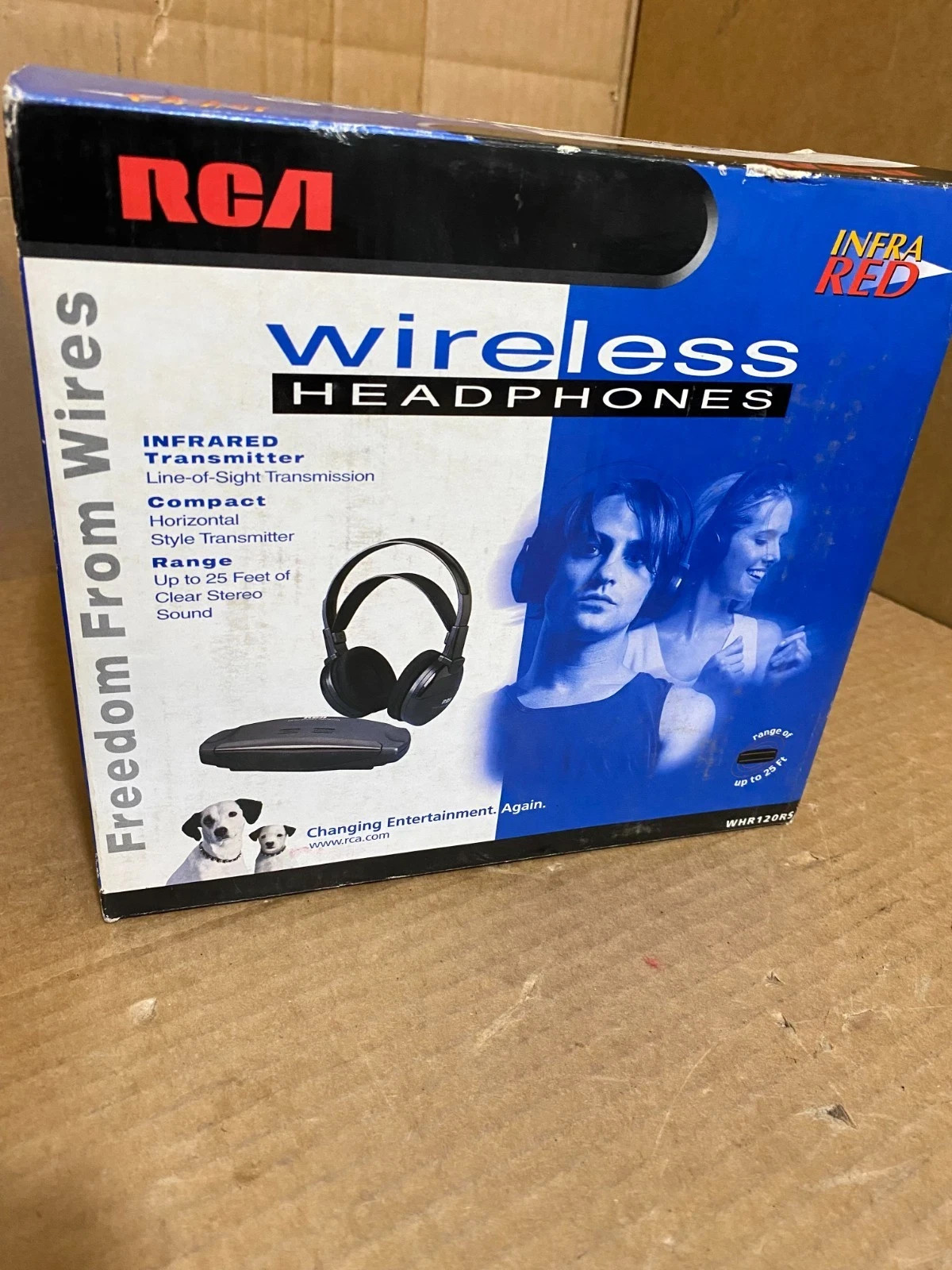 RCA WHR120RS Wireless Infrared Headphones w Flat Transmitter Tested Power On