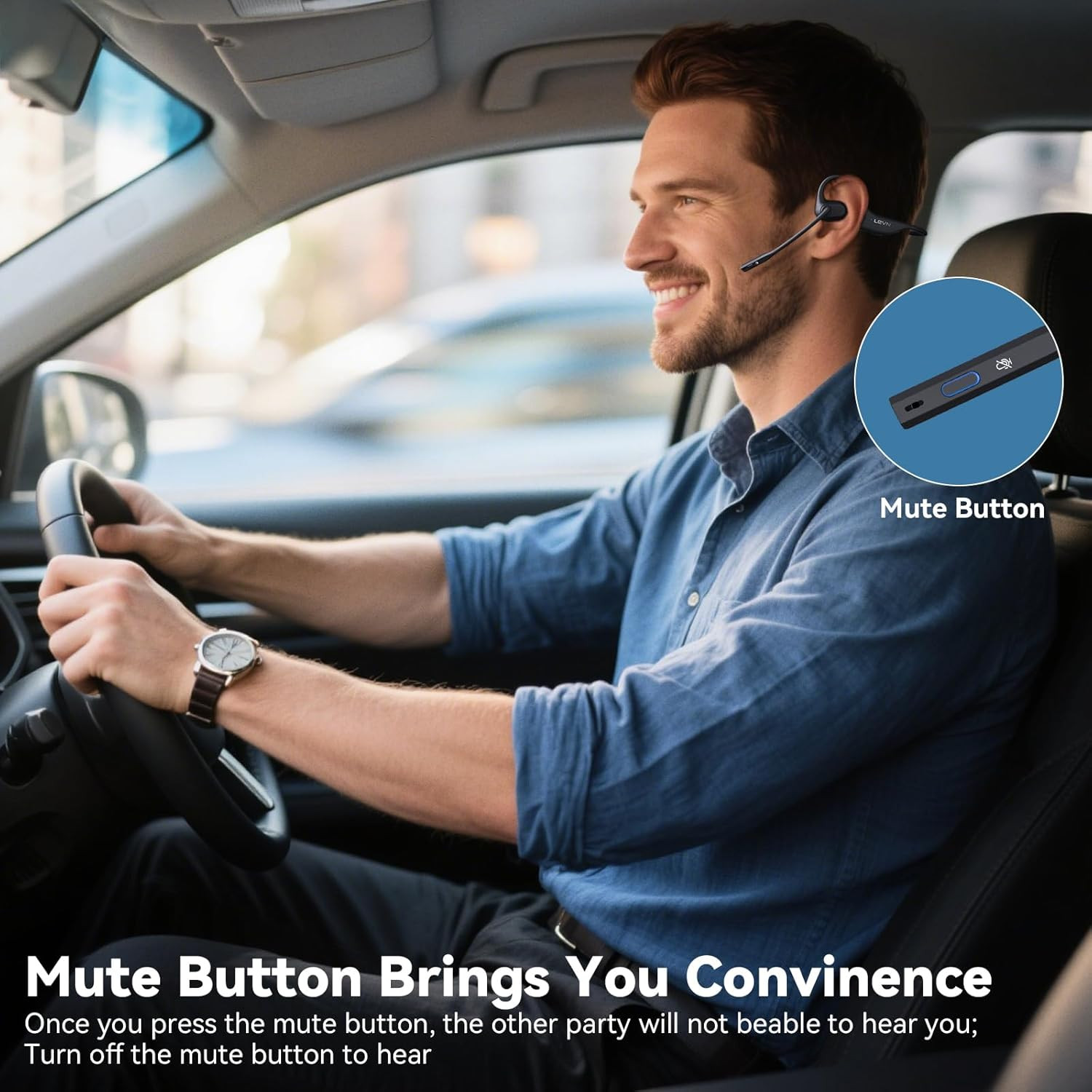 Open Ear Headphones with Mic, 29G Bluetooth Headset with Microphone, Bluetooth H