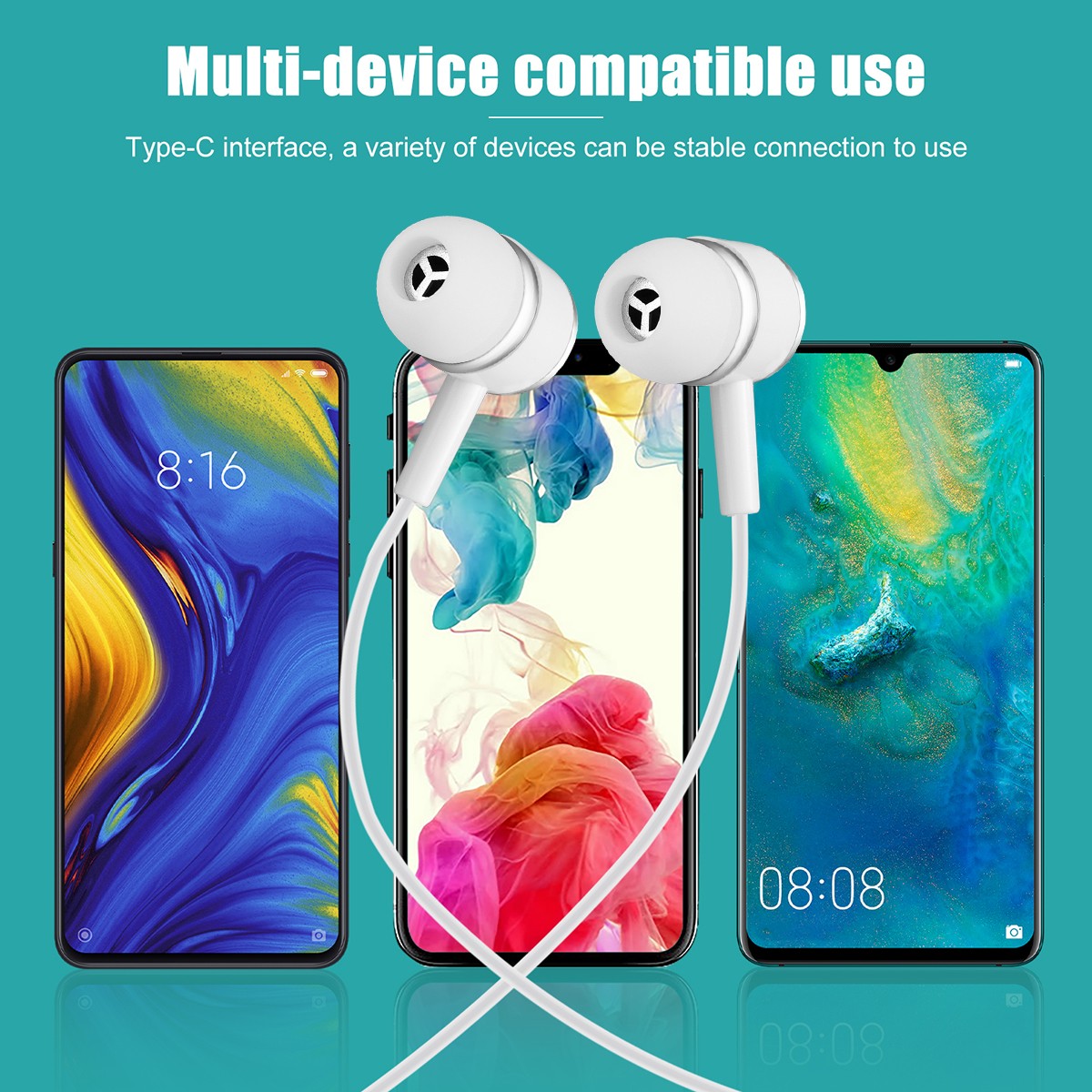2X In-Ear Wired Earbuds Type C USB C Connector Earphones Headphones Bass Stereo