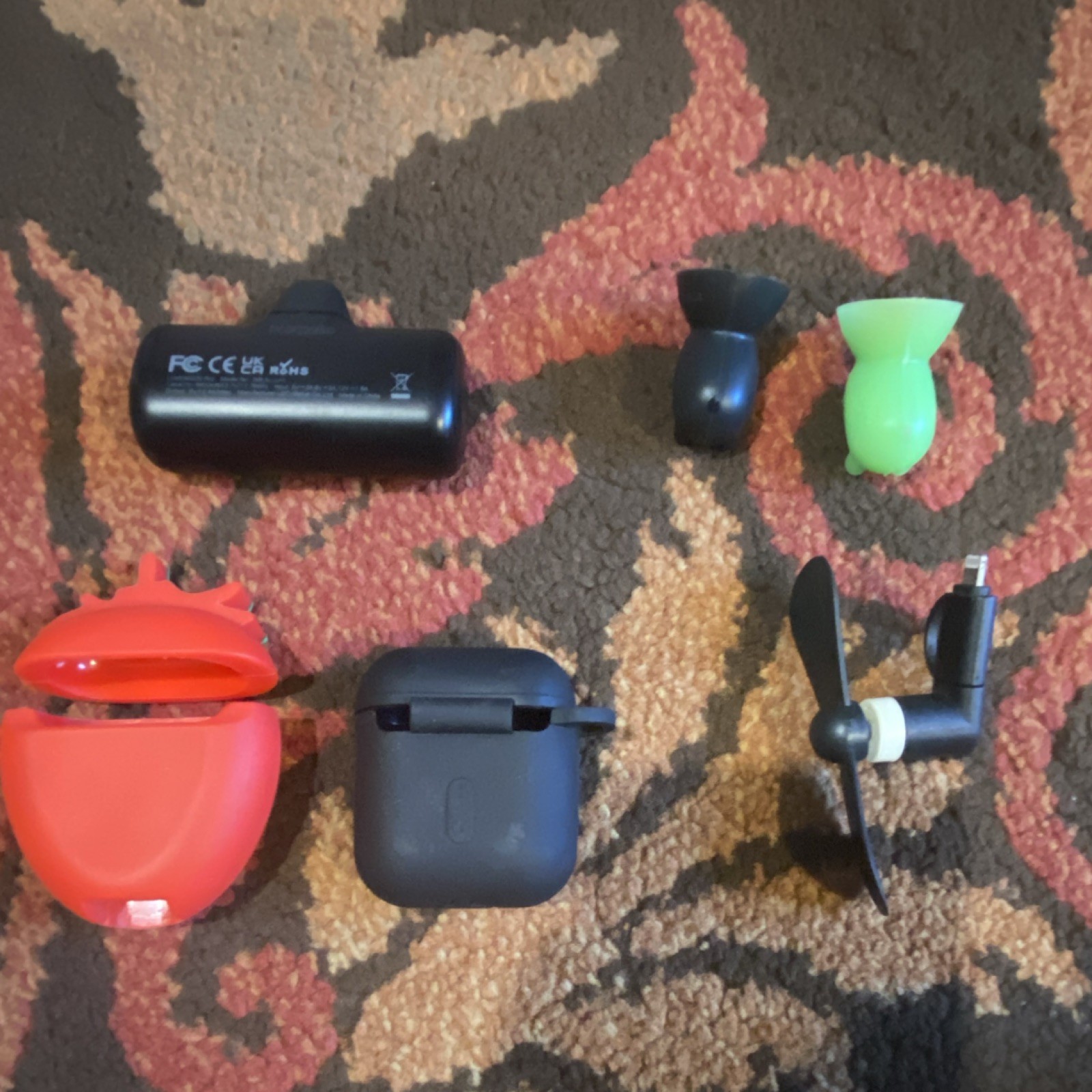 Iwalk portable charger + 2 AirPod gen 1/2 cases + 2 dog phone stands + phone fan