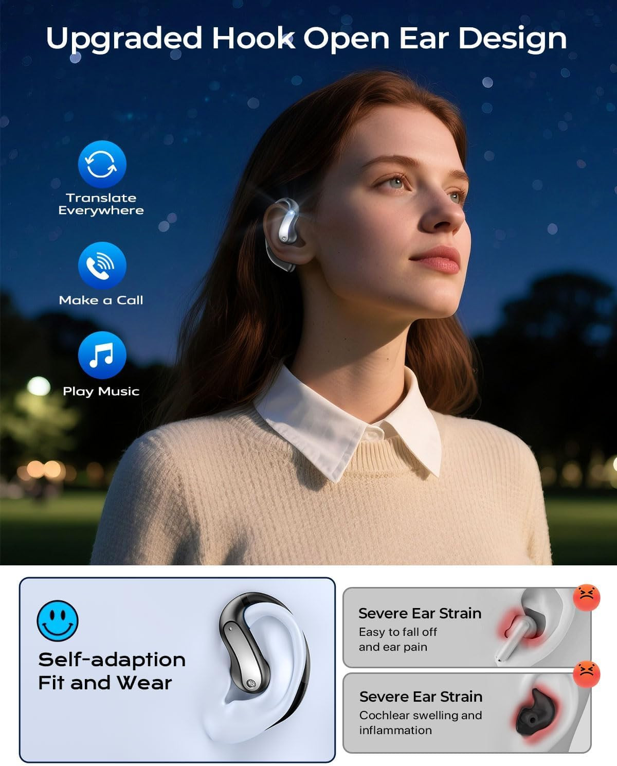 AI Translation Earbuds Real Time, 3-In-1 Bluetooth 5.4 OWS Translator Earbuds