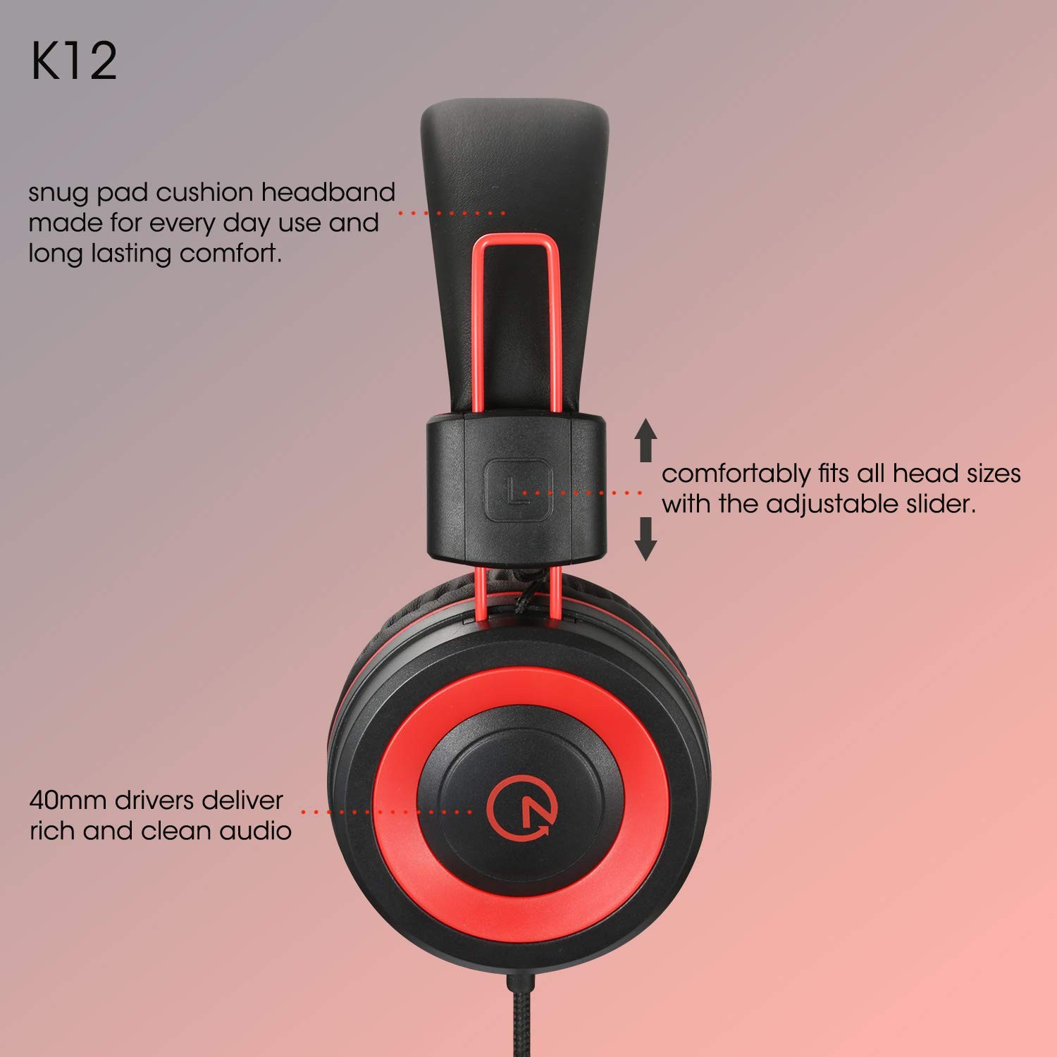 Headphones with Microphone K12 Stereo 5ft Long Cord with 85dB/94dB Volume Lim…