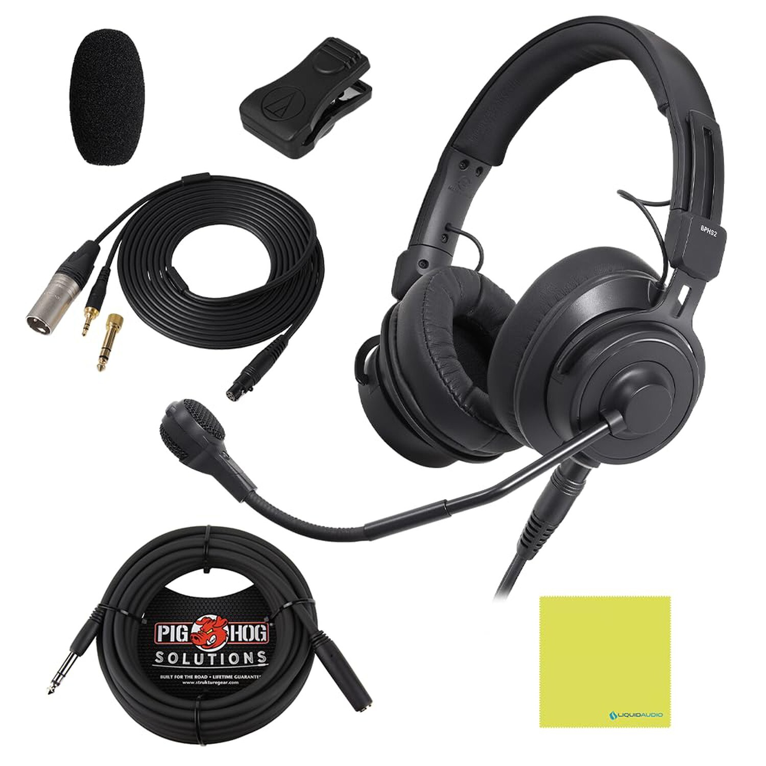 Liquid Audio Audio Technica BPHS2a Broadcast Stereo Headset Bundle w/Pig Hog …