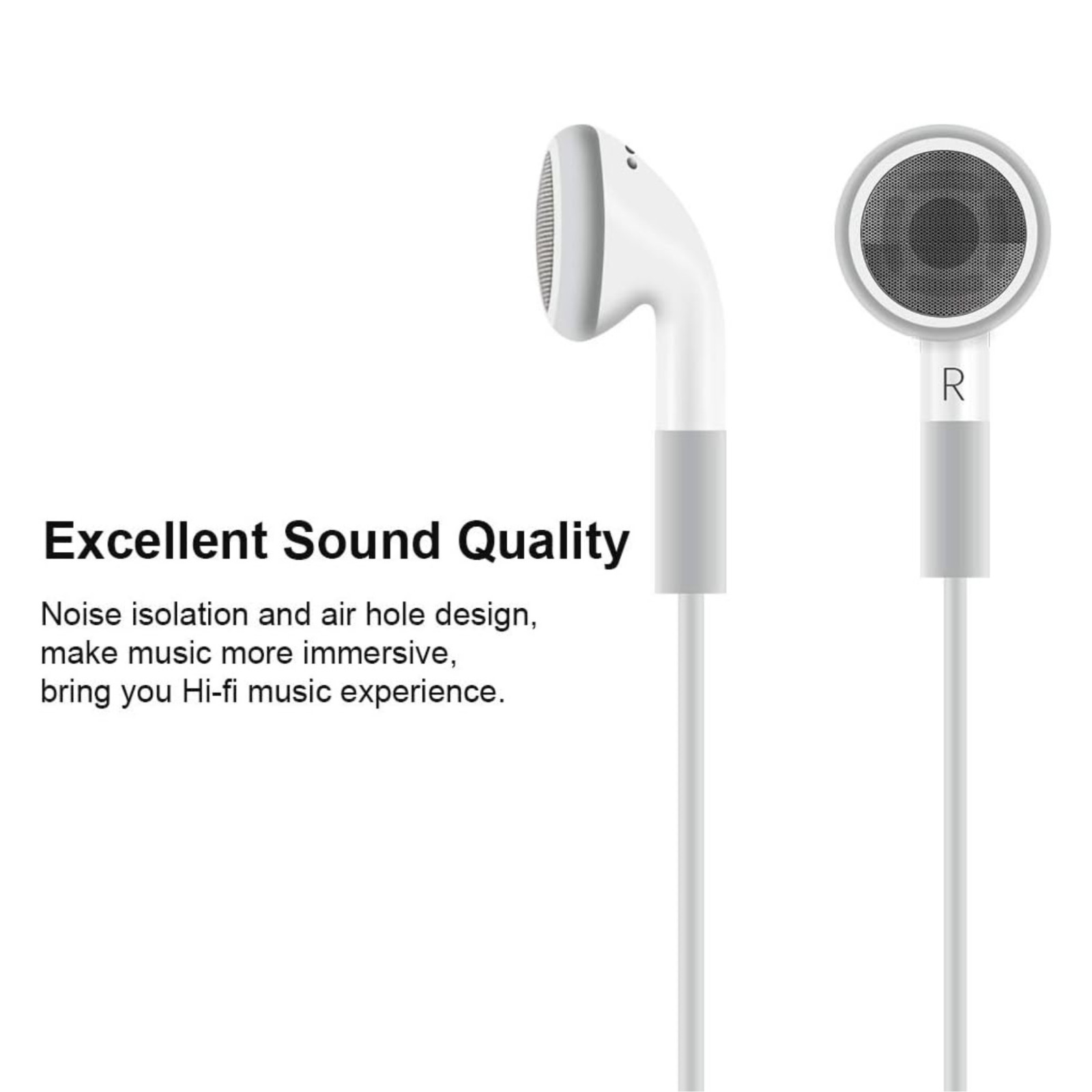 Wavesound White Wired Earbuds with 3.5mm Jack, No Mic and No Remote – 12 Pack