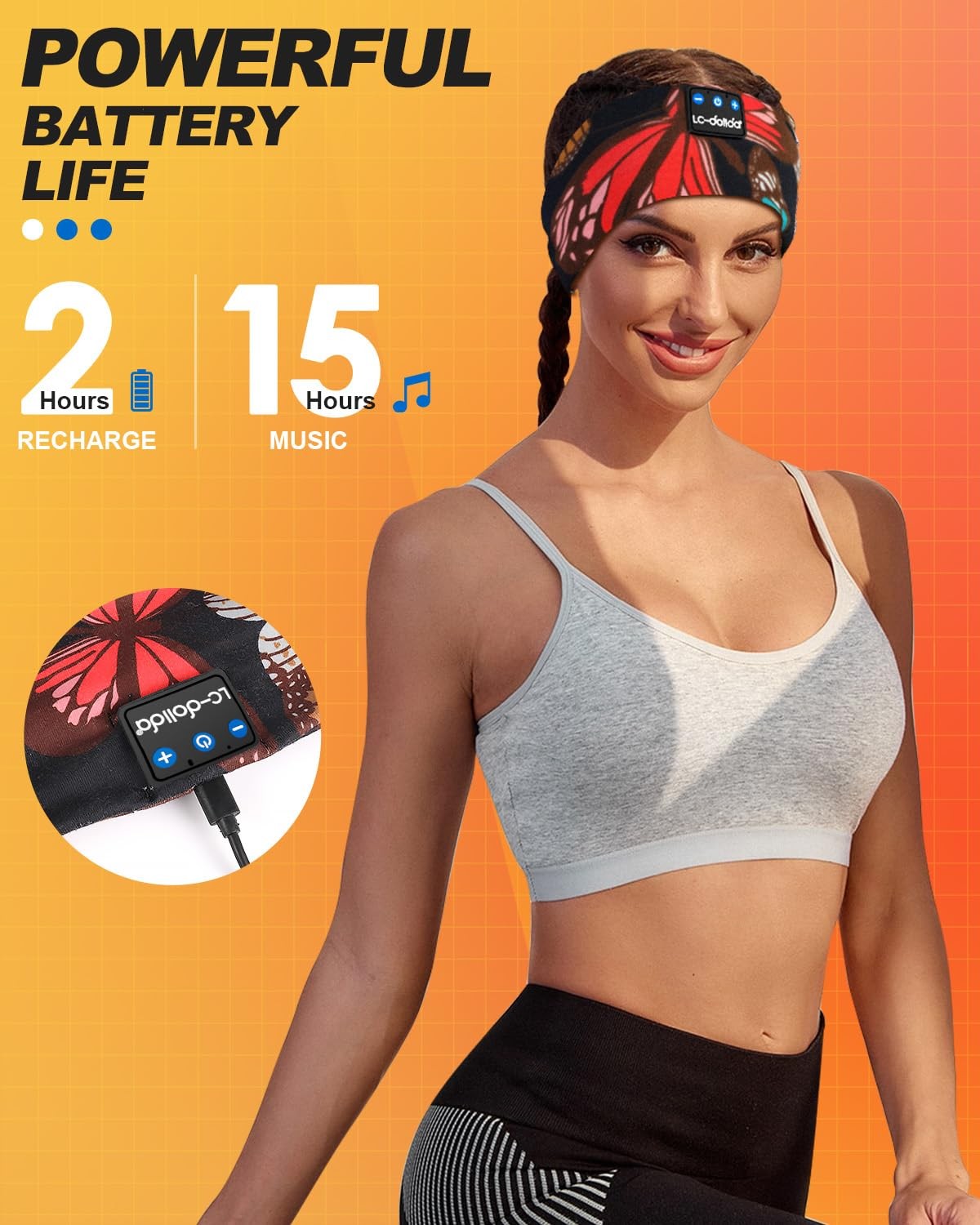 LC-dolida Sleep Headphones Headband 1 Count (Pack of 1), Artistic Butterfly