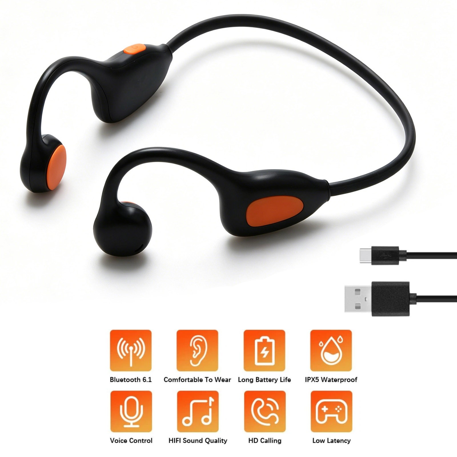 Bone Conduction Headphones IPX5 Waterproof Wireless 5.4 for Gym & Running 16H