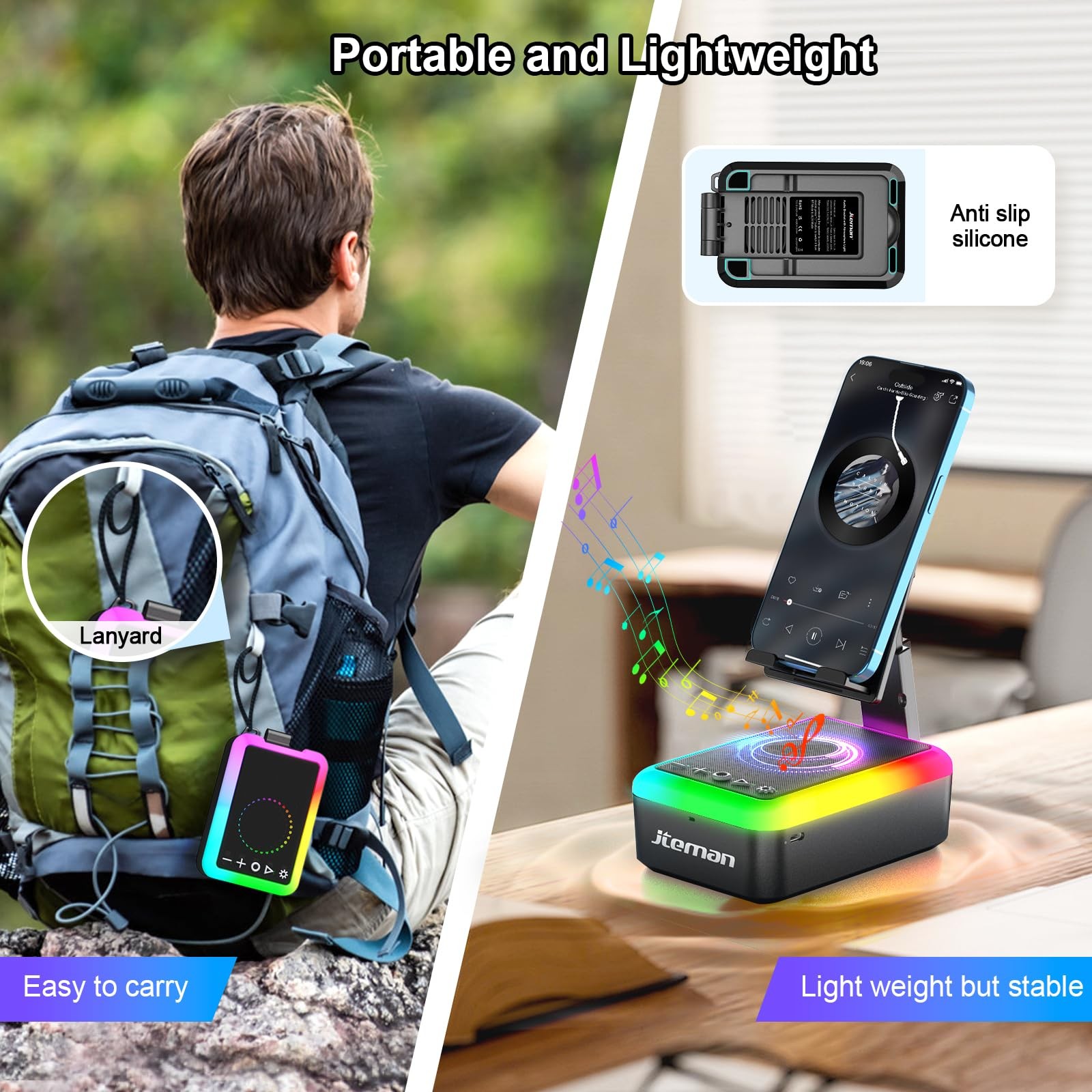 JTEMAN Gifts for Men Women, Cell Phone Stand with Bluetooth Speaker and Black