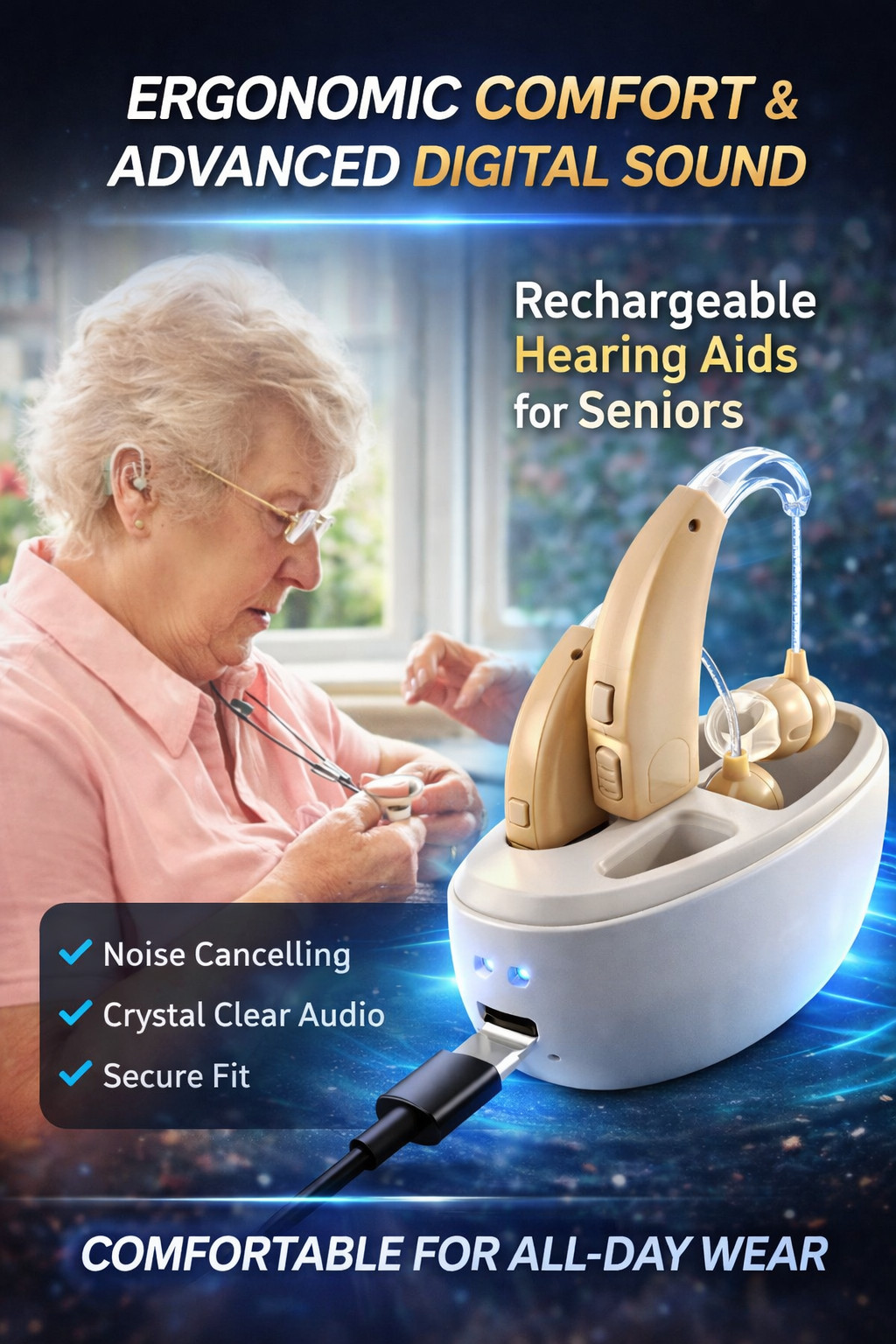 Rechargeable Hearing Aids for Seniors Noise Cancelling Digital Sound Amplifier