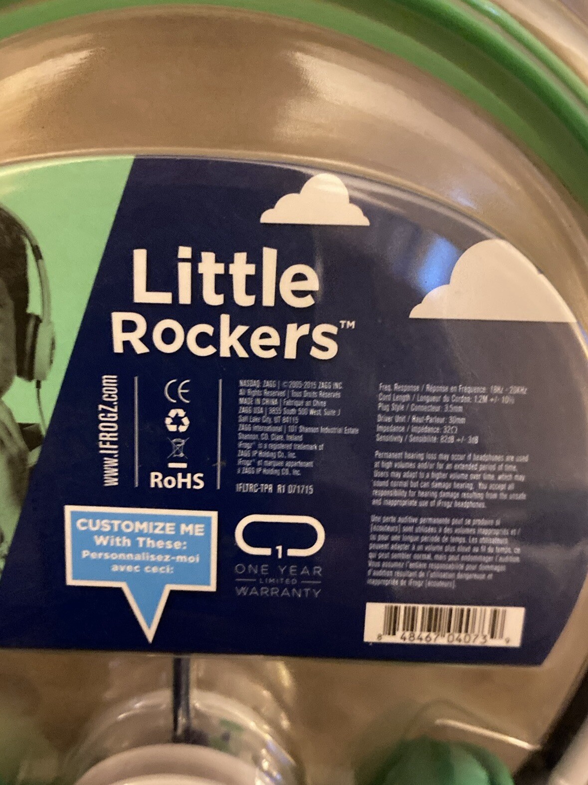 ifrogz Headphones Little Rockers Ear Green Blue White Train Airplane Racecar New