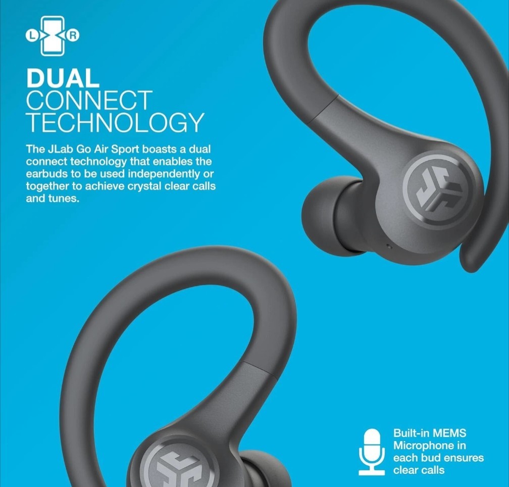 JLab GO Sport+ True Wireless Earbuds, Gym & Work Out Running Headphones Black
