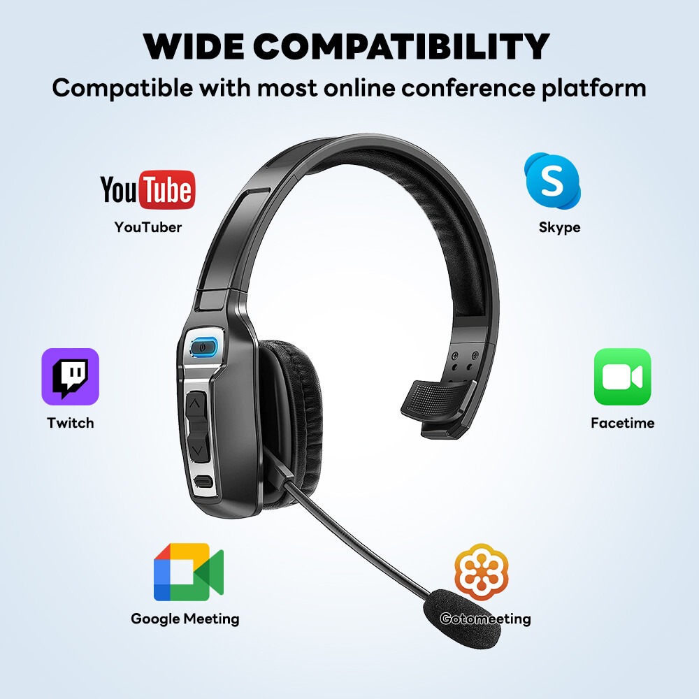 New Trucker Headset Wireless Bluetooth 5.2 AI Noise Cancelling Mic For Phones PC