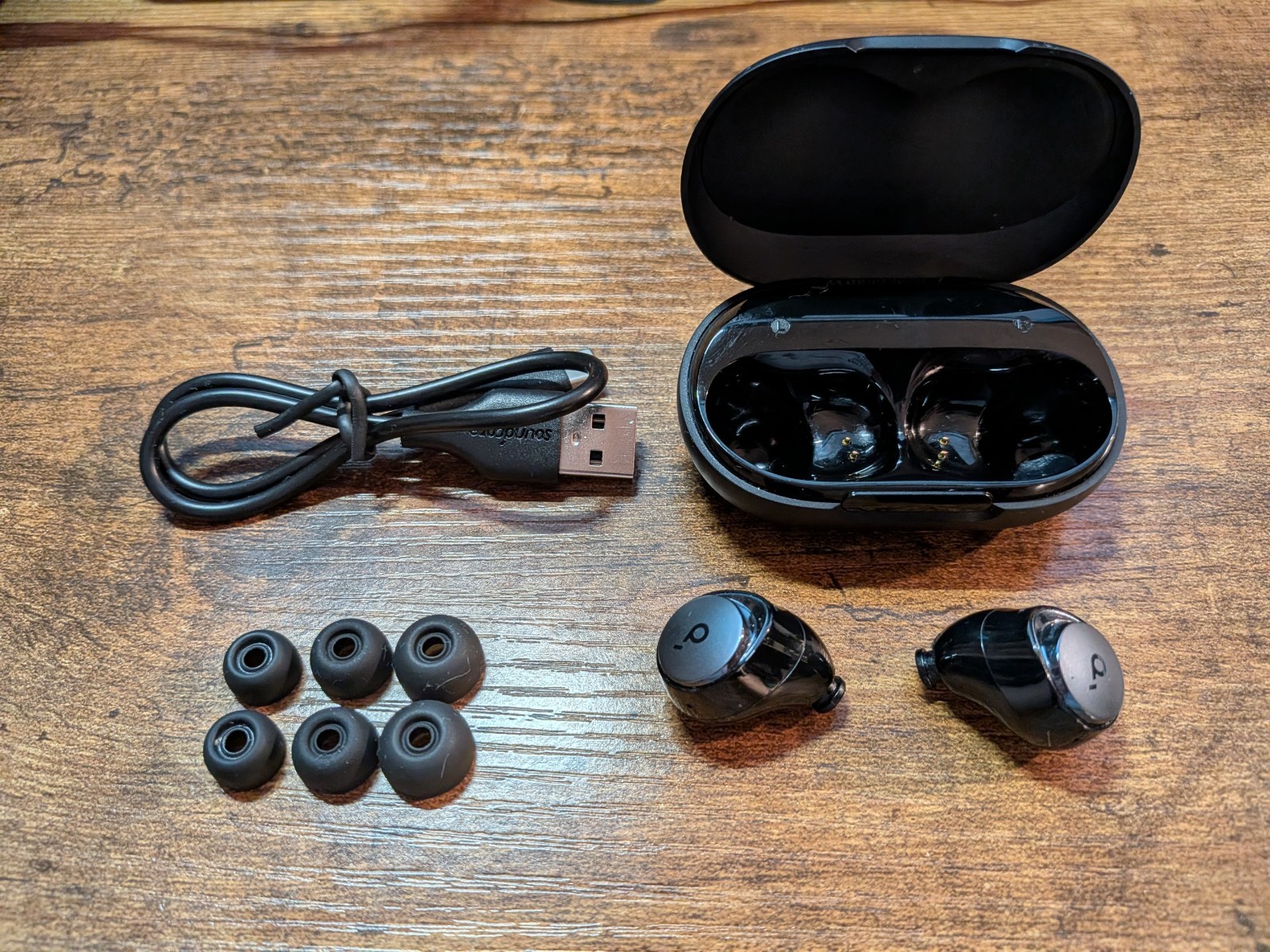 Anker Soundcore Space A40 Earbuds w/ tips and charging cord (Black, Model A3936)