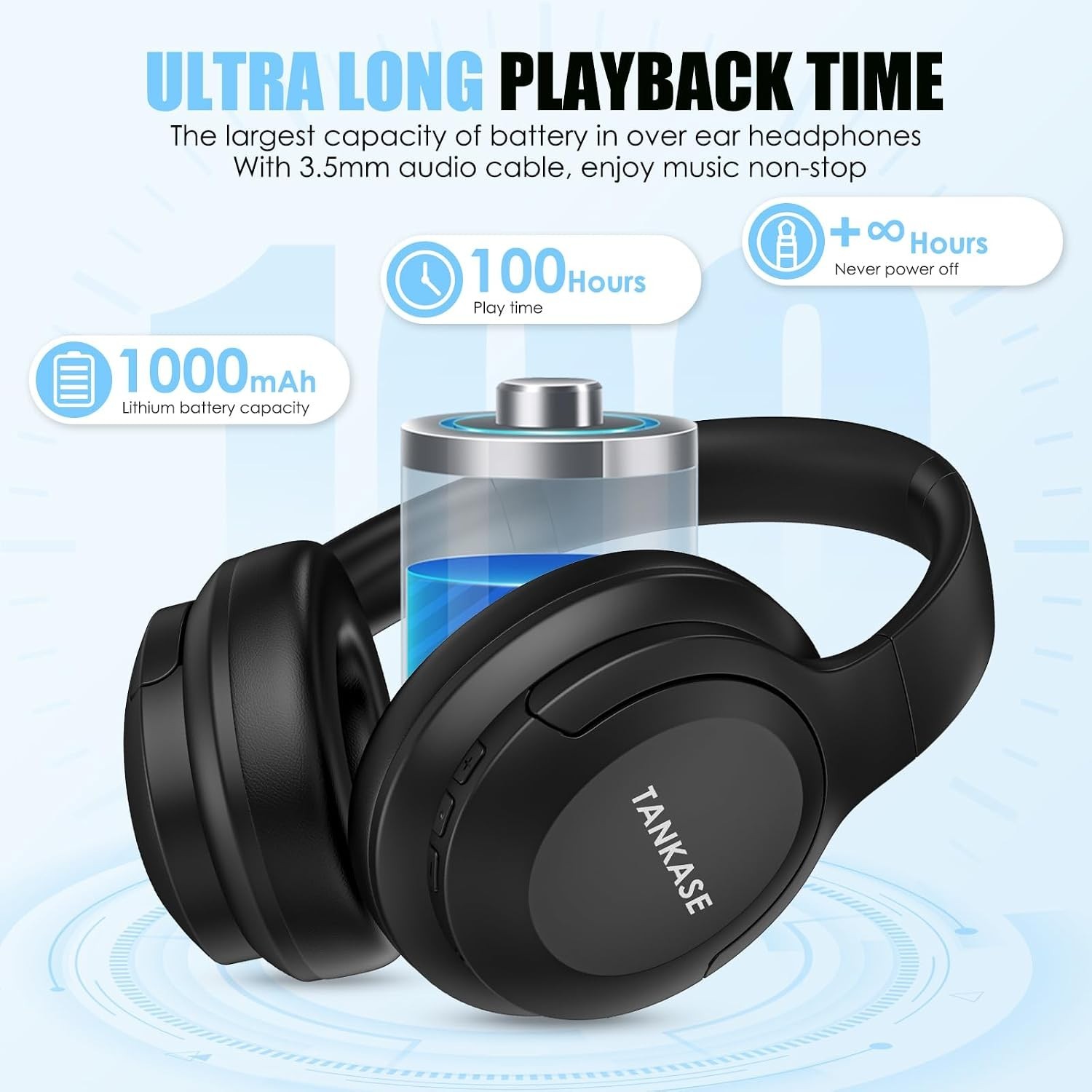 Active Noise Cancelling Over-Ear Headphones with 100H Playtime – Black