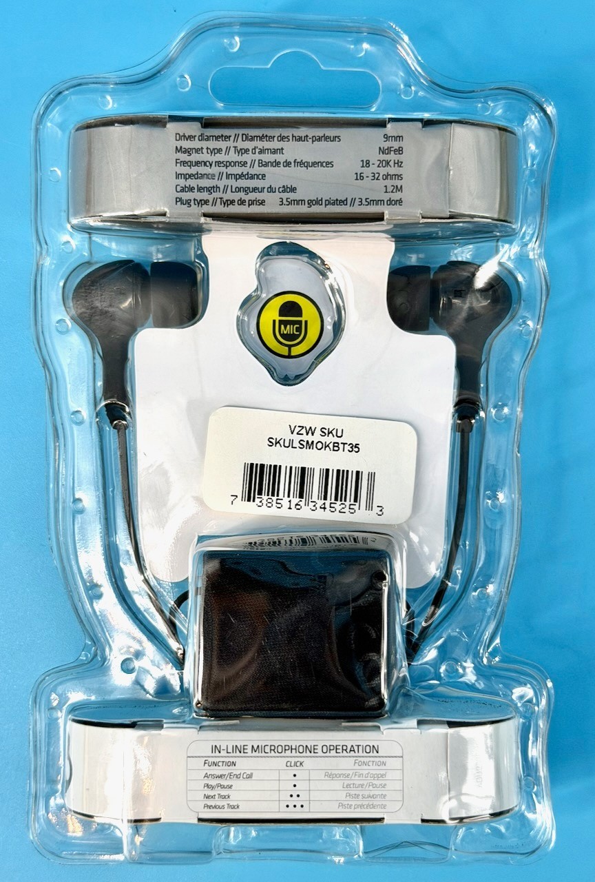 NEW Skullcandy Smokin’ Buds In-Ear Wired Earbuds 9mm Noise-Isolating Black
