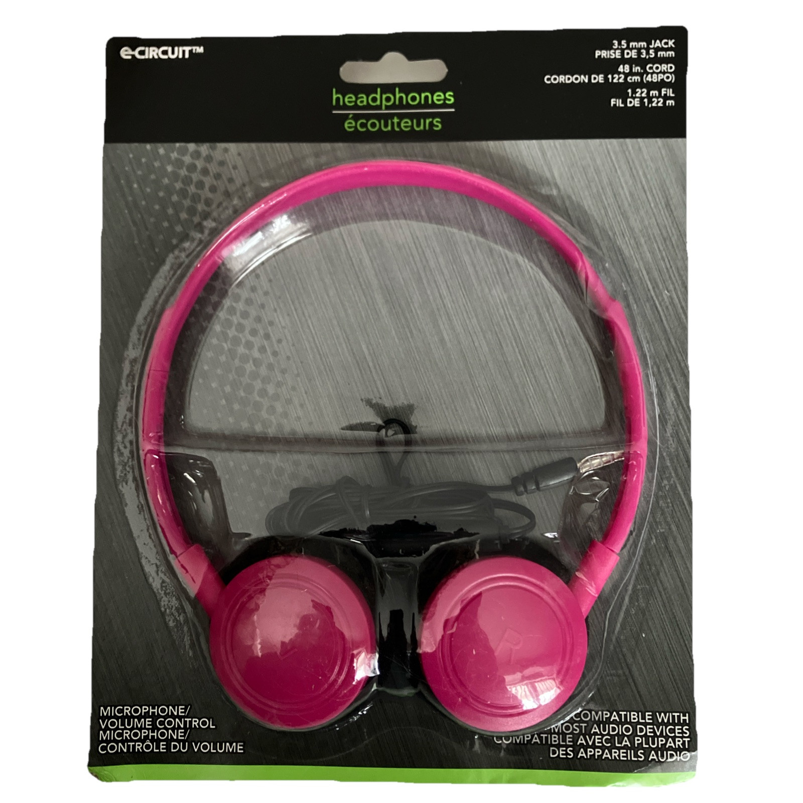 E-circuit Stereo Headphones 3.5 mm Jack 48 In. Cord Pink Phone Music Player