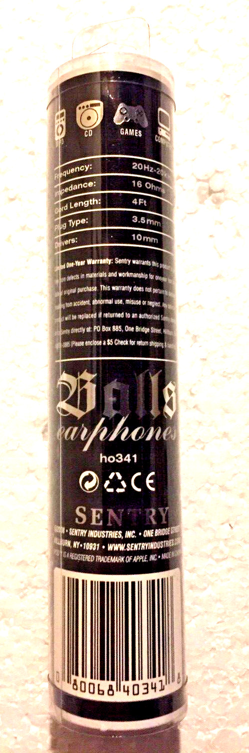 Sentry~ BALLS~ Earphones~EARBUDS~#HO341~16 Ohms~4 Ft. Cord~ i-pod/mp-3~Brand New