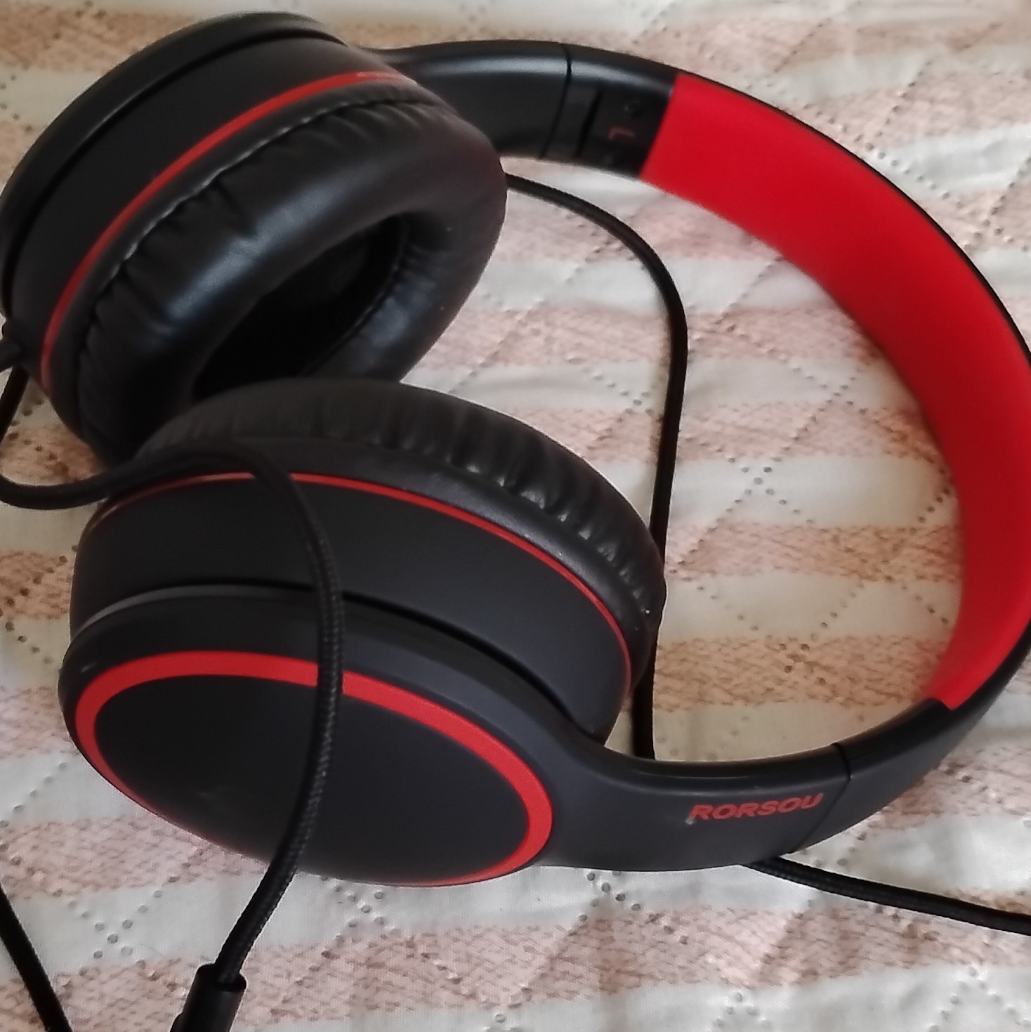 RORSOU rorsou On-Ear Headband Wired Headphones 3.5mm Black/Red 1.2m
