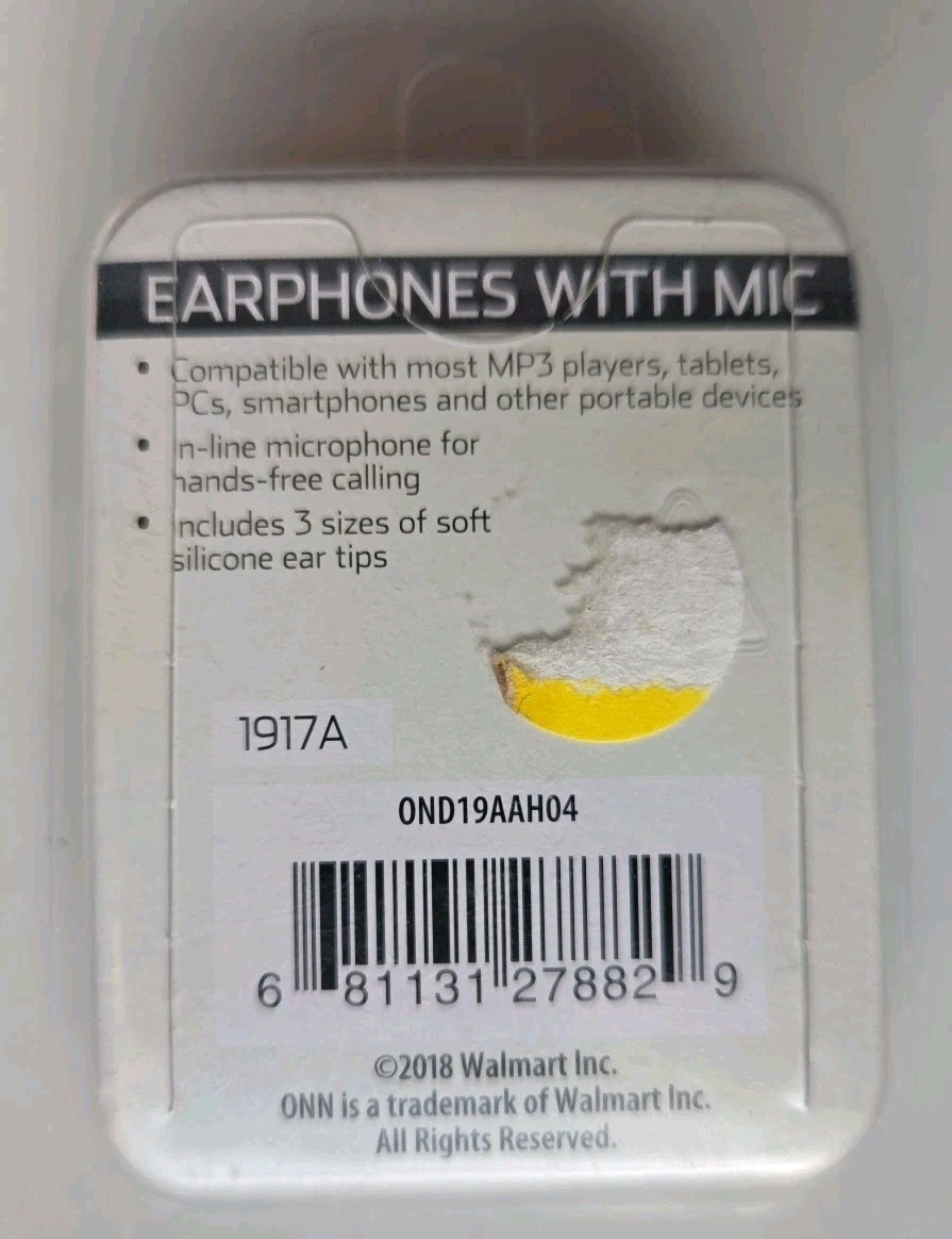 Onn Wired Earbuds w/ Mic • Blue Earphones • 3 Soft Silicone Tips • Brand New