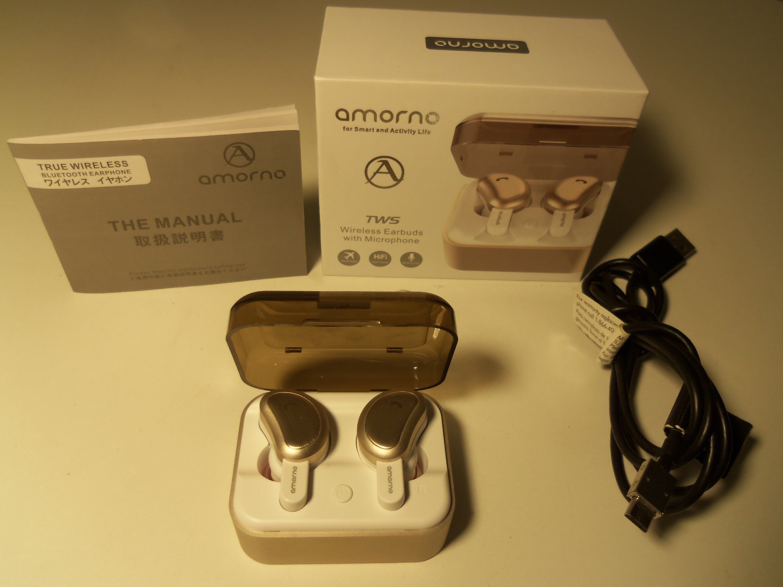 AMORNO True Bluetooth Wireless Earbuds RoseGold HM2060 – V5.0+EDR+Dual Mode