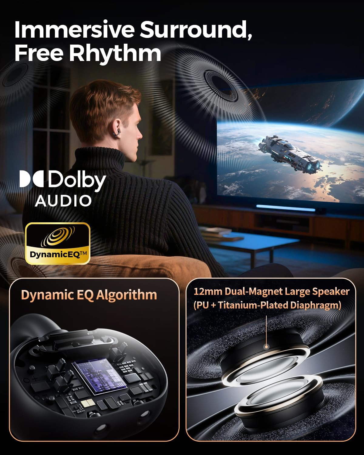 SoundPEATS Clip1 Open Ear Earbuds with Dolby Audio | Comfortable & Secure Clip-o