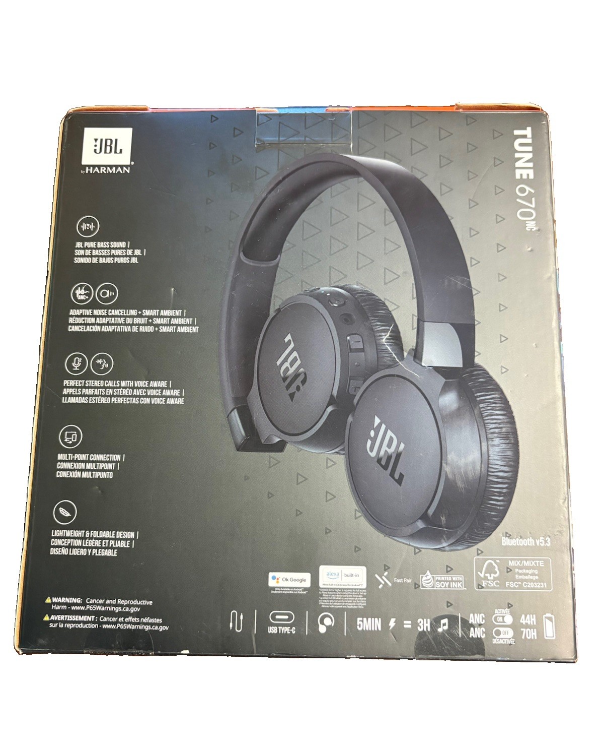 JBL Tune 670NC – Adaptive Noise Cancelling Wireless On-Ear Headphones – Black