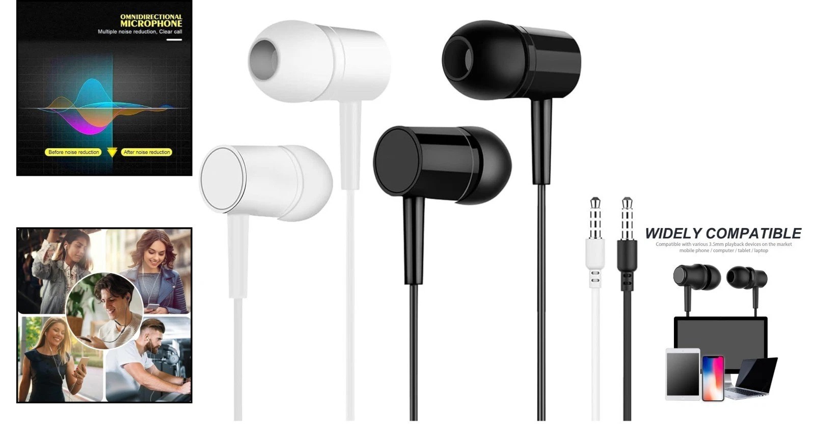 Dual Pack In-Ear Earphones 3.5mm Noise Isolating Headphones