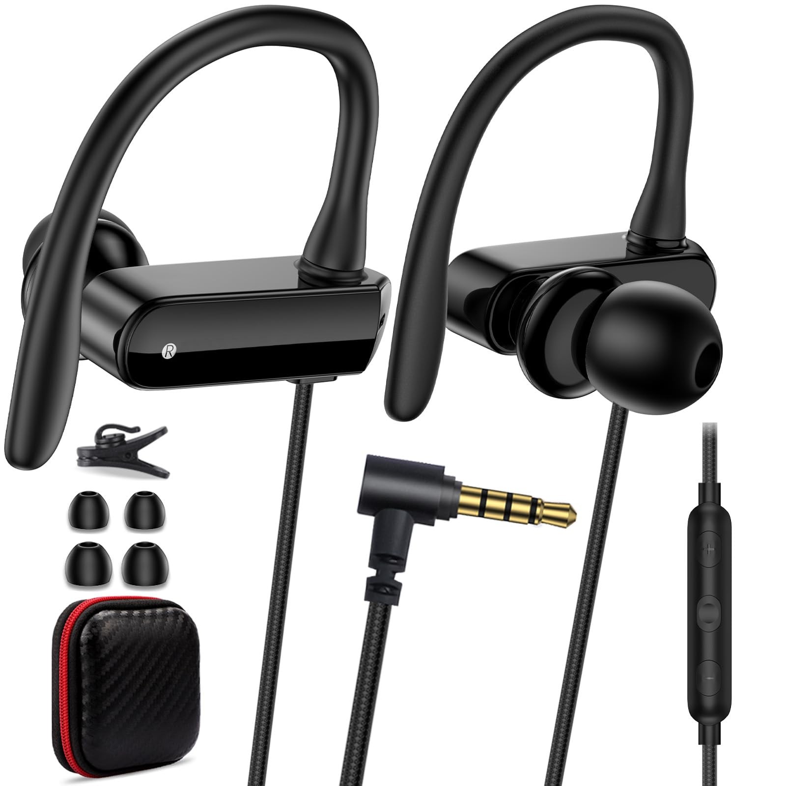 Wired Over Ear Earbuds with Microphone Ear Hook,3.5mm Sport Headphones 1.8M L…