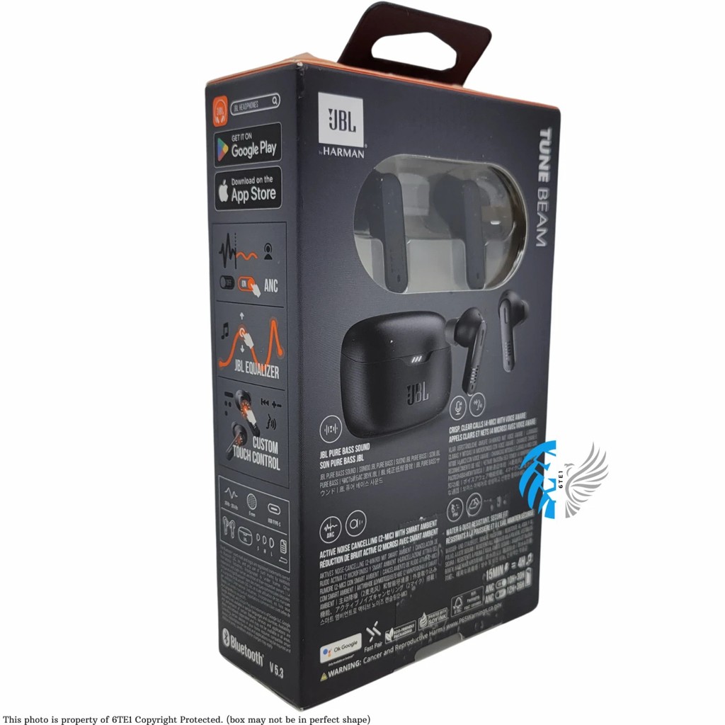 JBL Tune Beam TWS Bluetooth Noise-cancelling Earbuds – Black (JBLBEAMBLKAM) LN™