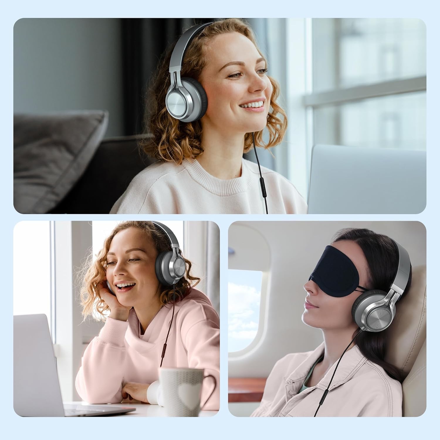 Wired Headphones with Microphone Volume Control, Noise Reduction Foldable Comfor
