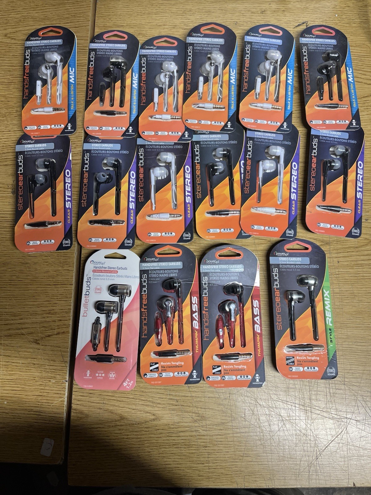 16x Power Up Hamds Free, Stereo, Thumpin Bass Earbuds Bulk Wholesale 3.5mm Round