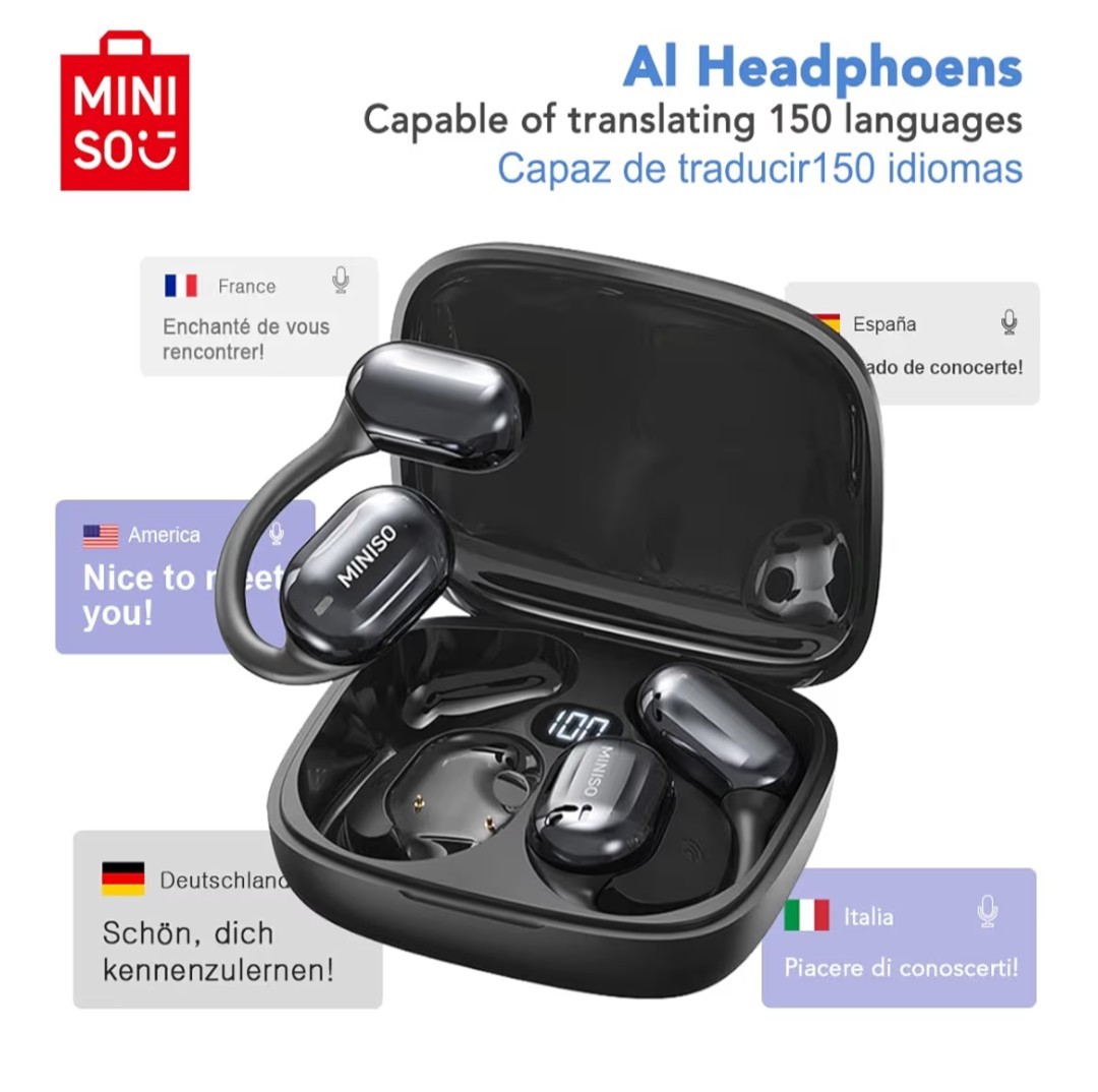 New Black MINISO AI Translation True Wireless OWS Headphones MS162 HD Voice