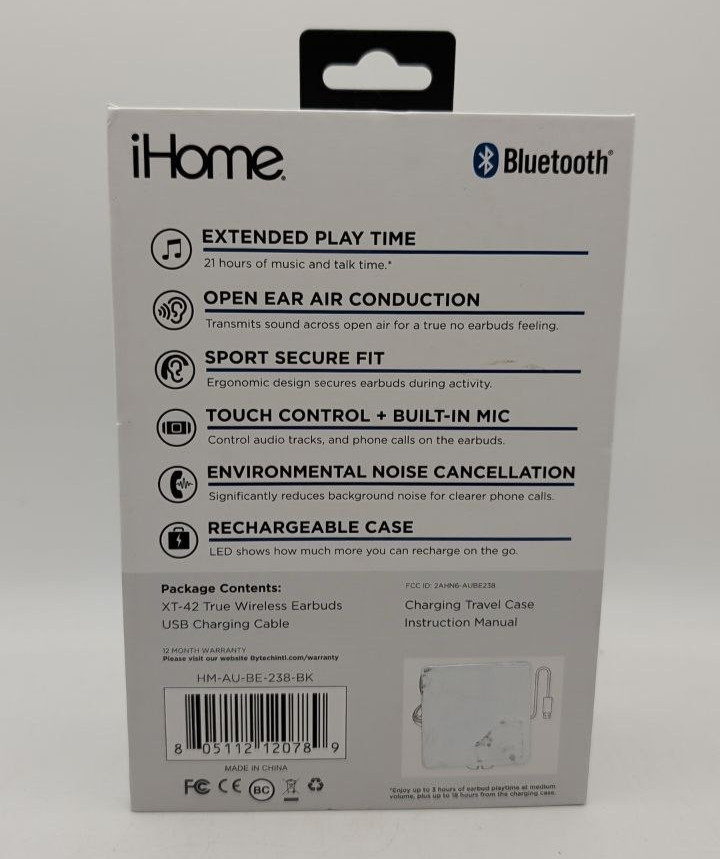 iHome True Wireless Earbuds Sport Touch control EarHook Headphones with Mic