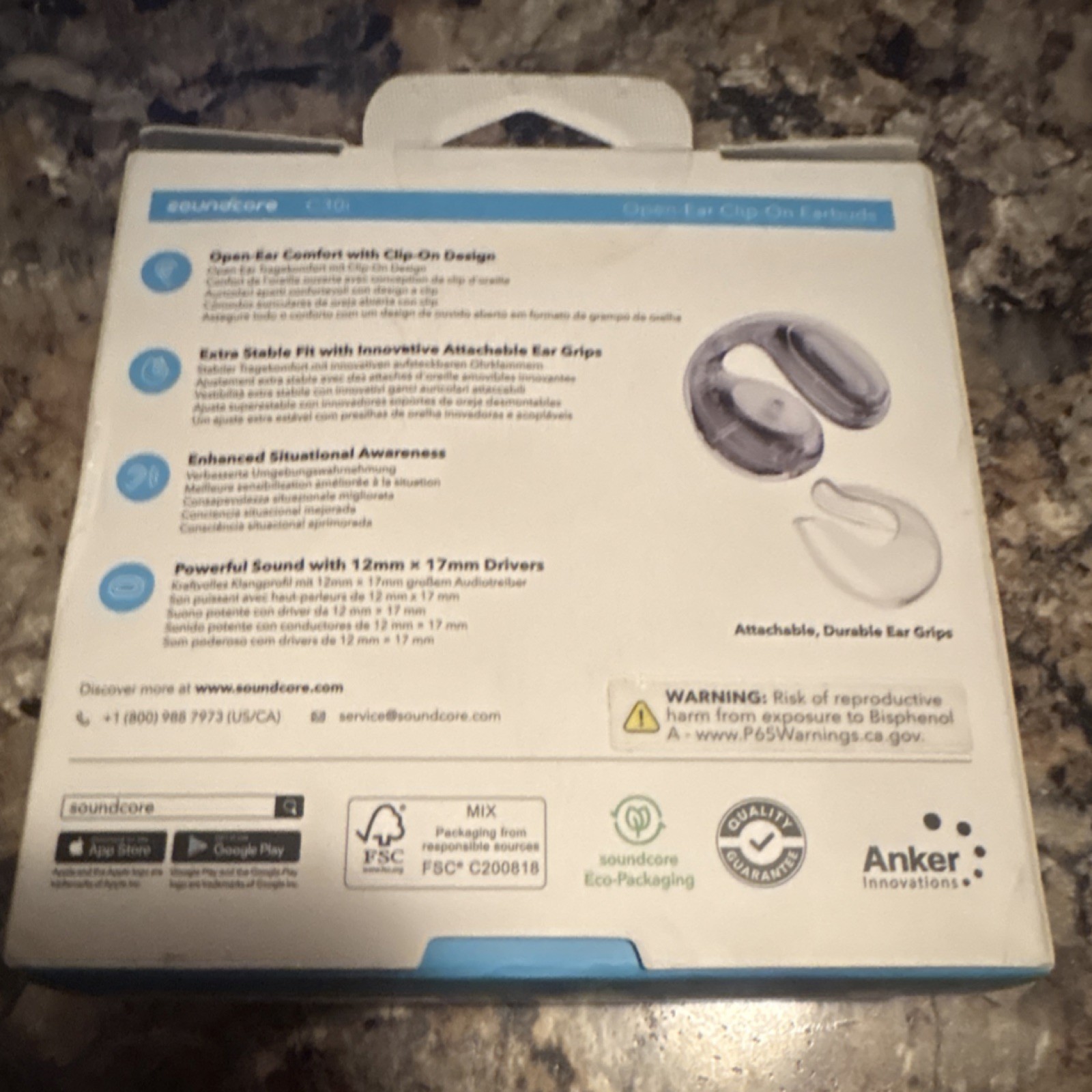 soundcore C30i Gray Bluetooth Clip-On Earbuds IPX4 Wireless 12mm 17mm