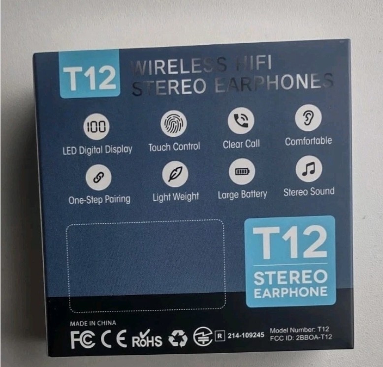 T12 True Wireless Bluetooth Earbuds In-Ear Stereo HIFI Headphones w/ LED Case